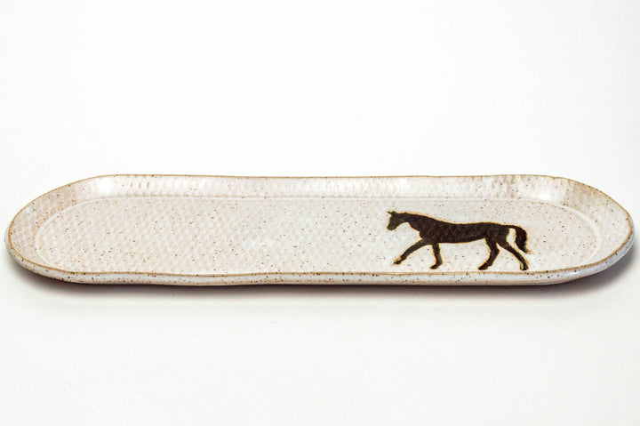 Brown Horse on White Stoneware 12"x4" Platter