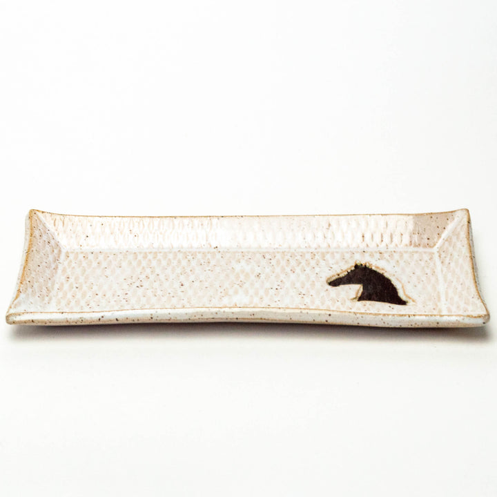 Brown Horse on White Stoneware Butter Dish