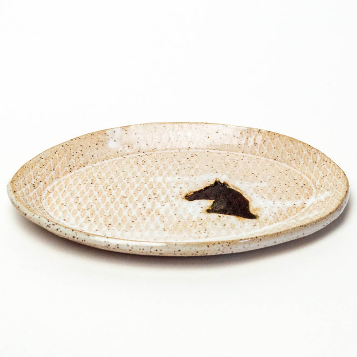 Brown Horse on White Stoneware Oval Trinket Dish
