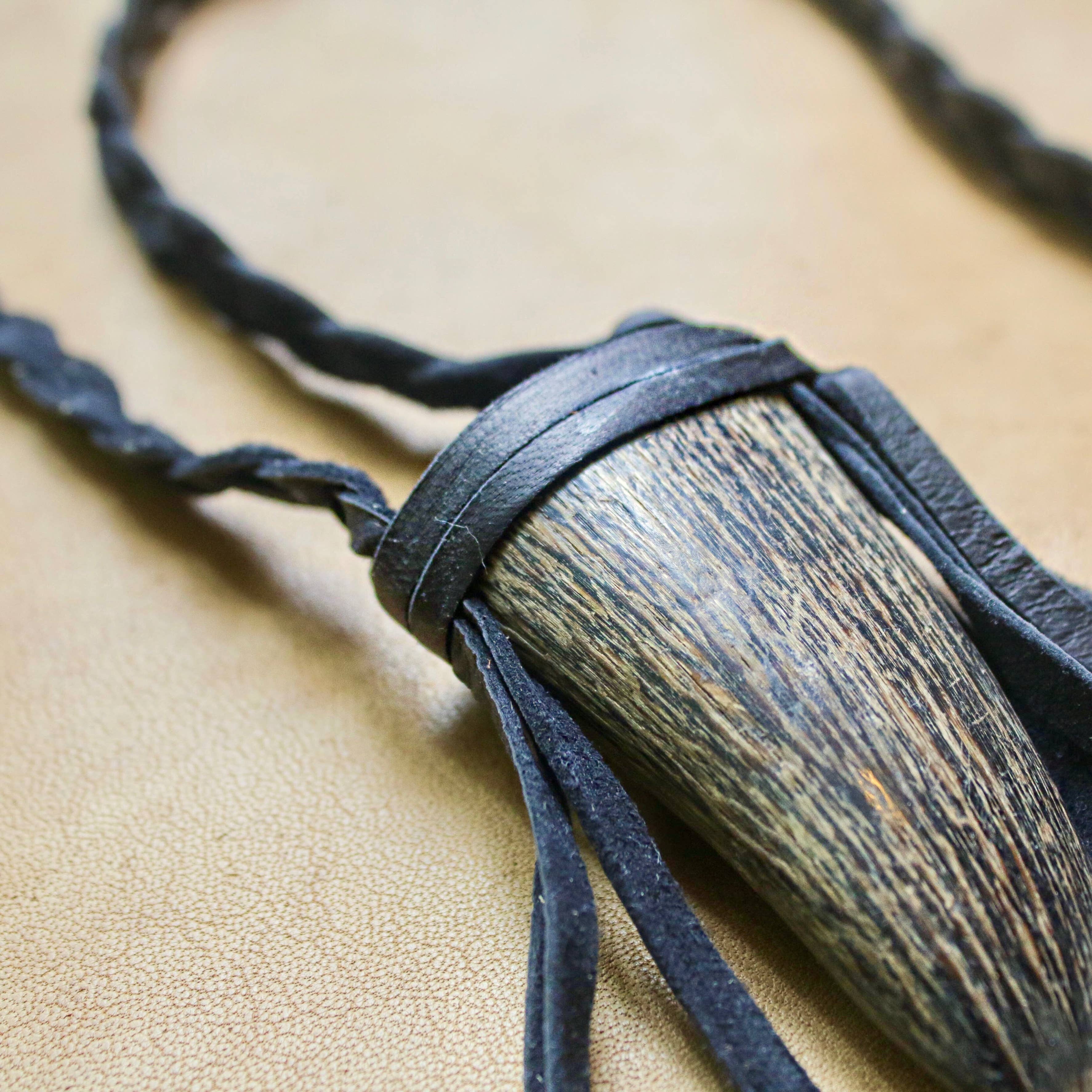 Buffalo Horn Necklace - Black, Real Horn, Braided Necklace