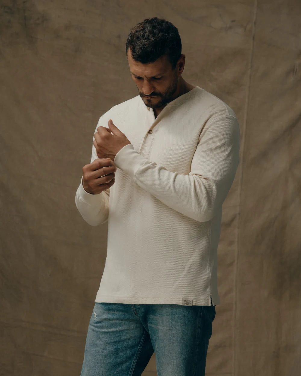 WAFFLE KNIT HENLEY - SAND