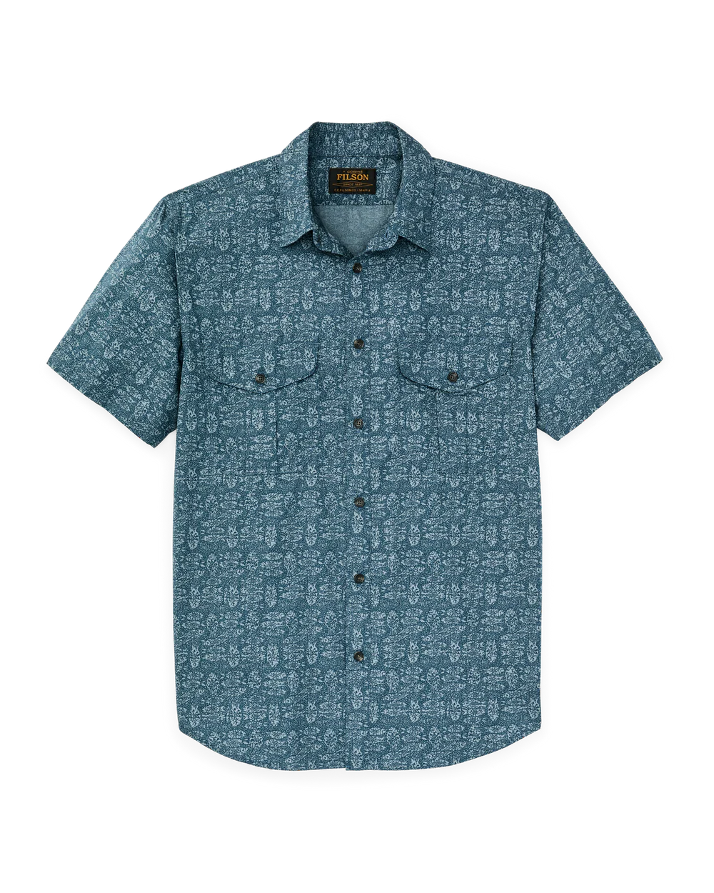 Washed Short Sleeve Feather Cloth Shirt - Blue Print