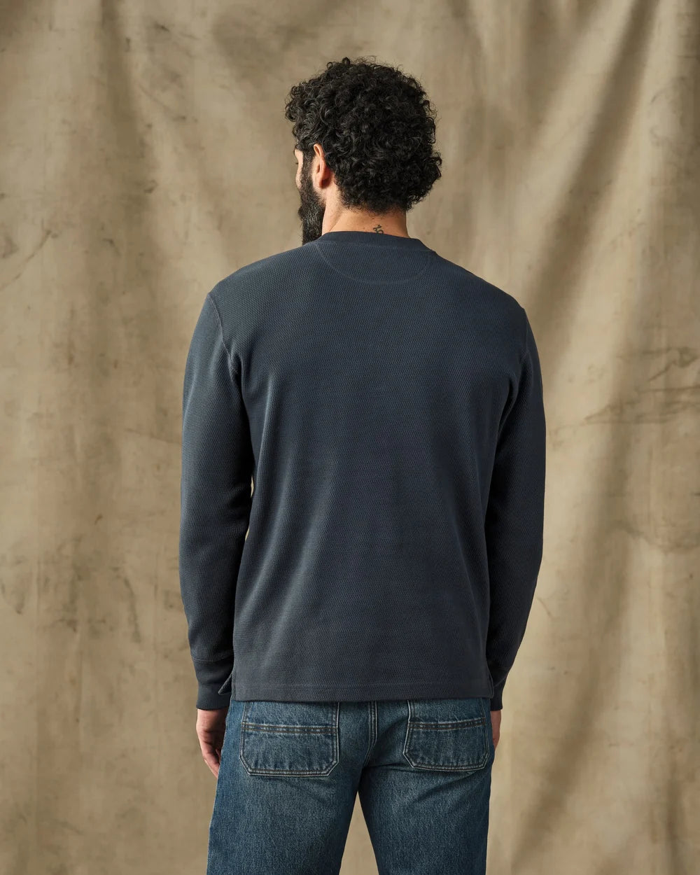 WAFFLE KNIT HENLEY - BLUE MUSSEL