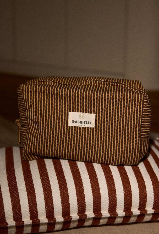 Cotton Toiletry Bag Coffee Stripes