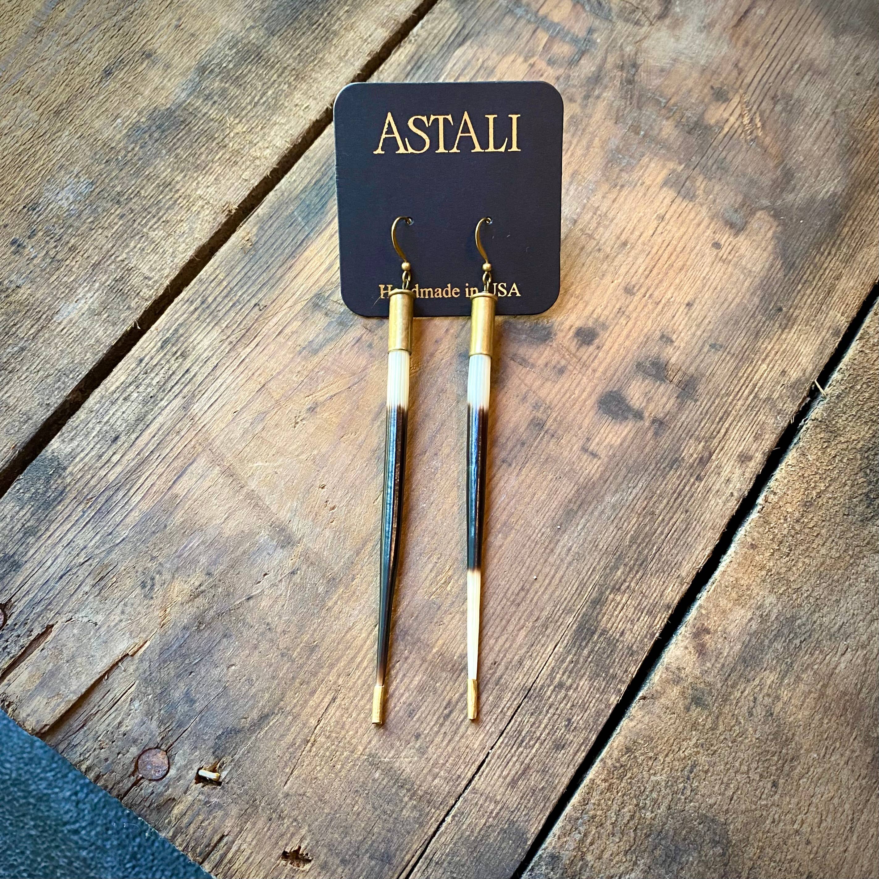 Porcupine Quill in Bullet Earrings, Shell Casings, Quills: Bullet