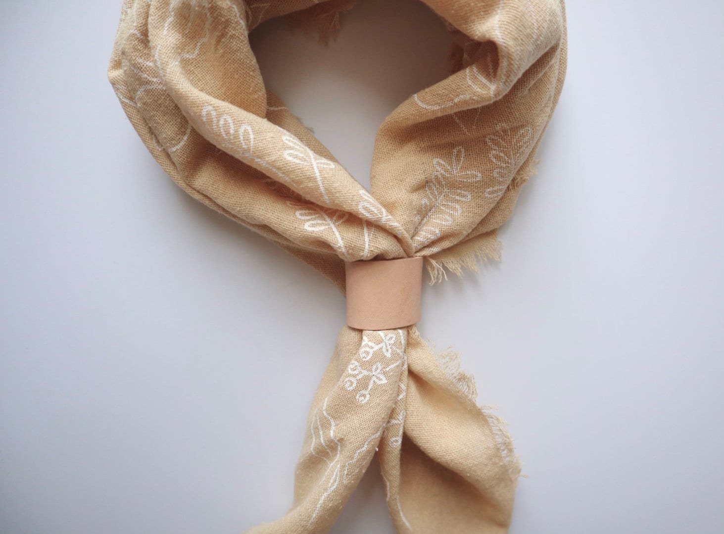 Oatmeal Naturally dyed handmade botanical patterned bandana/scarf - white ink