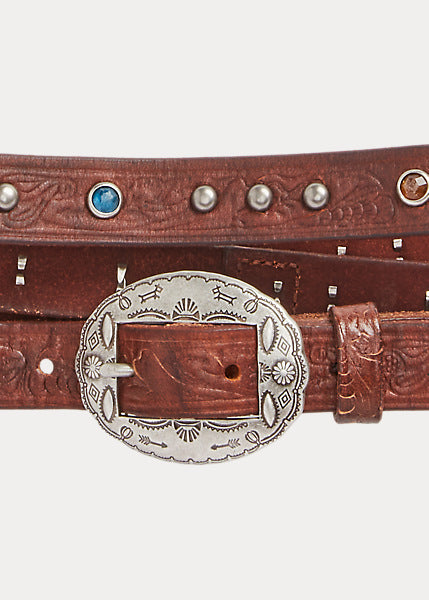 RRL Tooled Leather Double-Wrap Belt