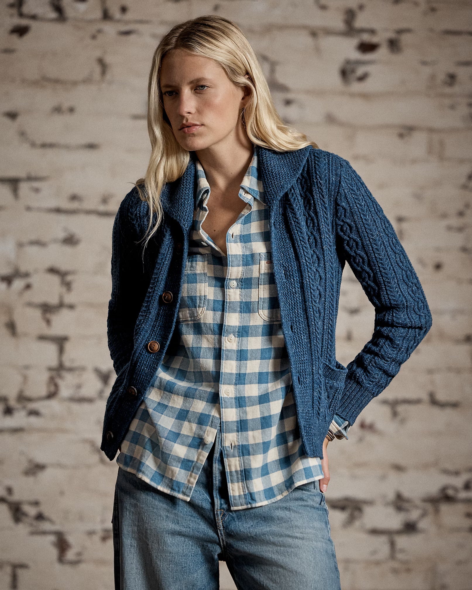 RRL Cable Cotton-Wool Shawl Cardigan for Women