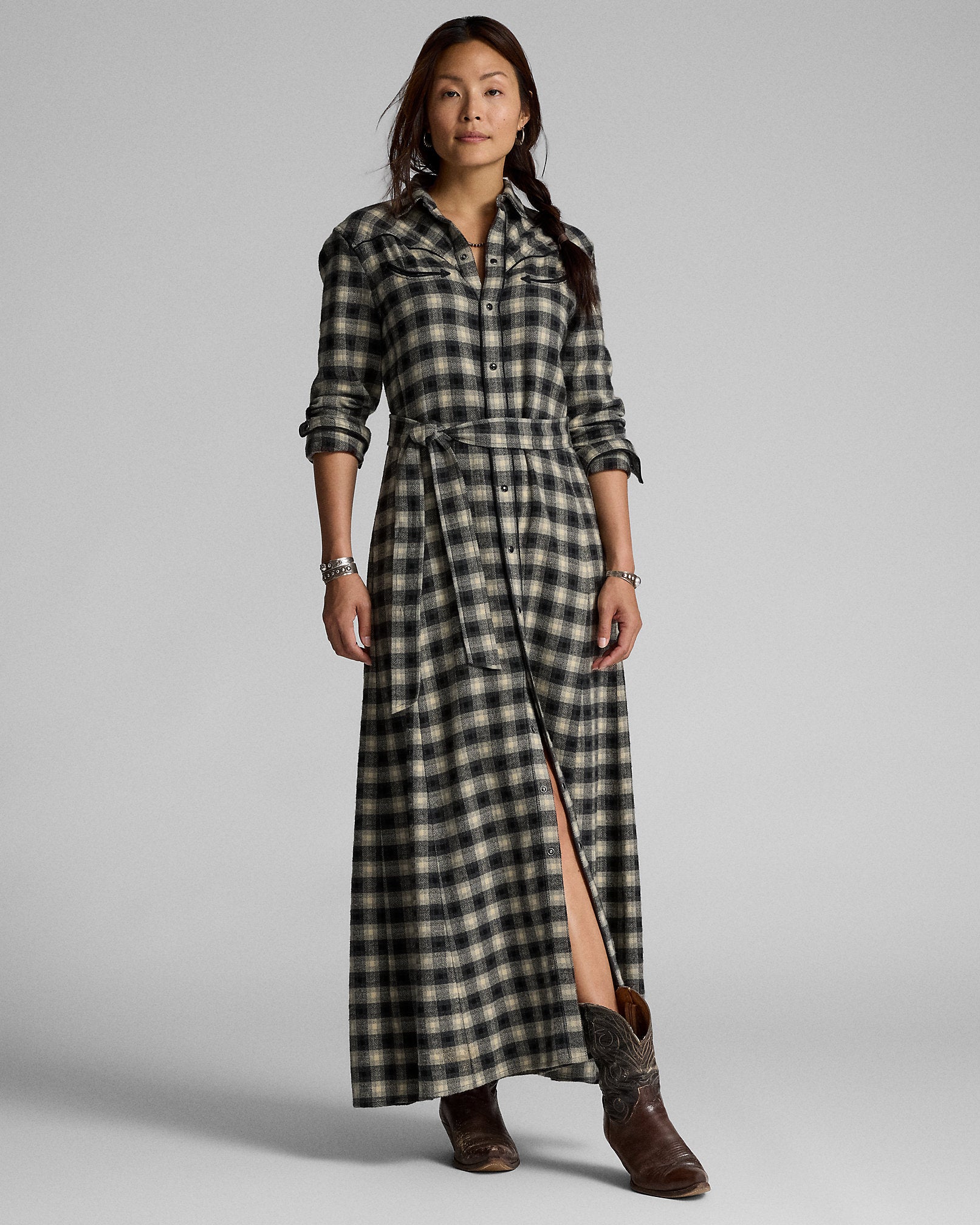 RRL Plaid Dobby Western Shirtdress