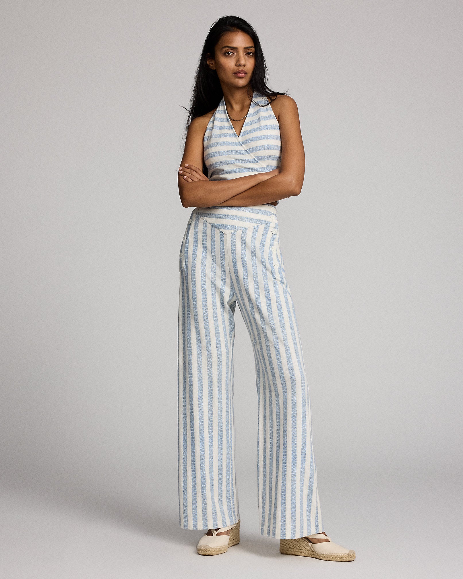 RRL Striped Linen-Cotton Jersey Pant