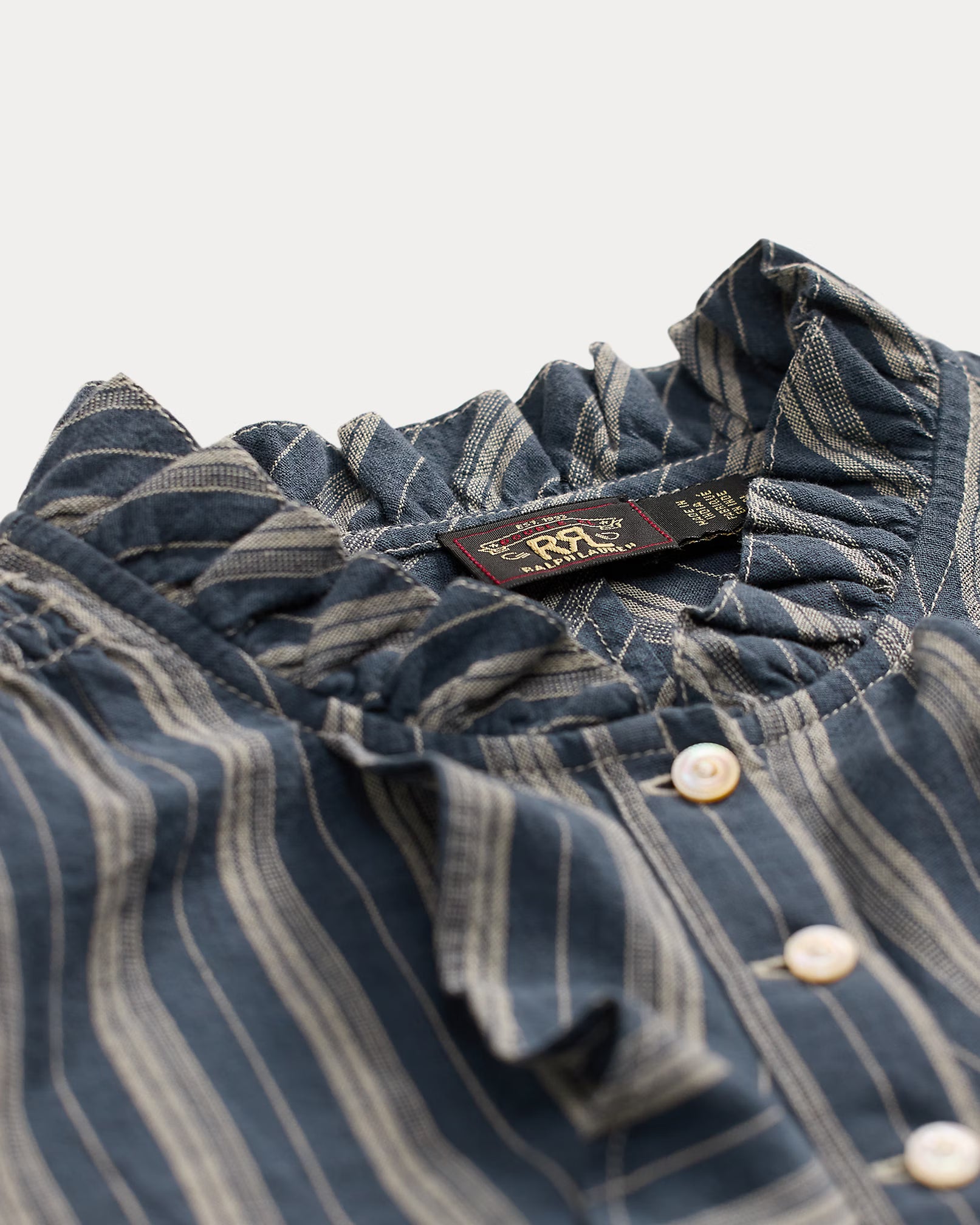 RRL Ruffle-Trim Striped Cotton Blouse