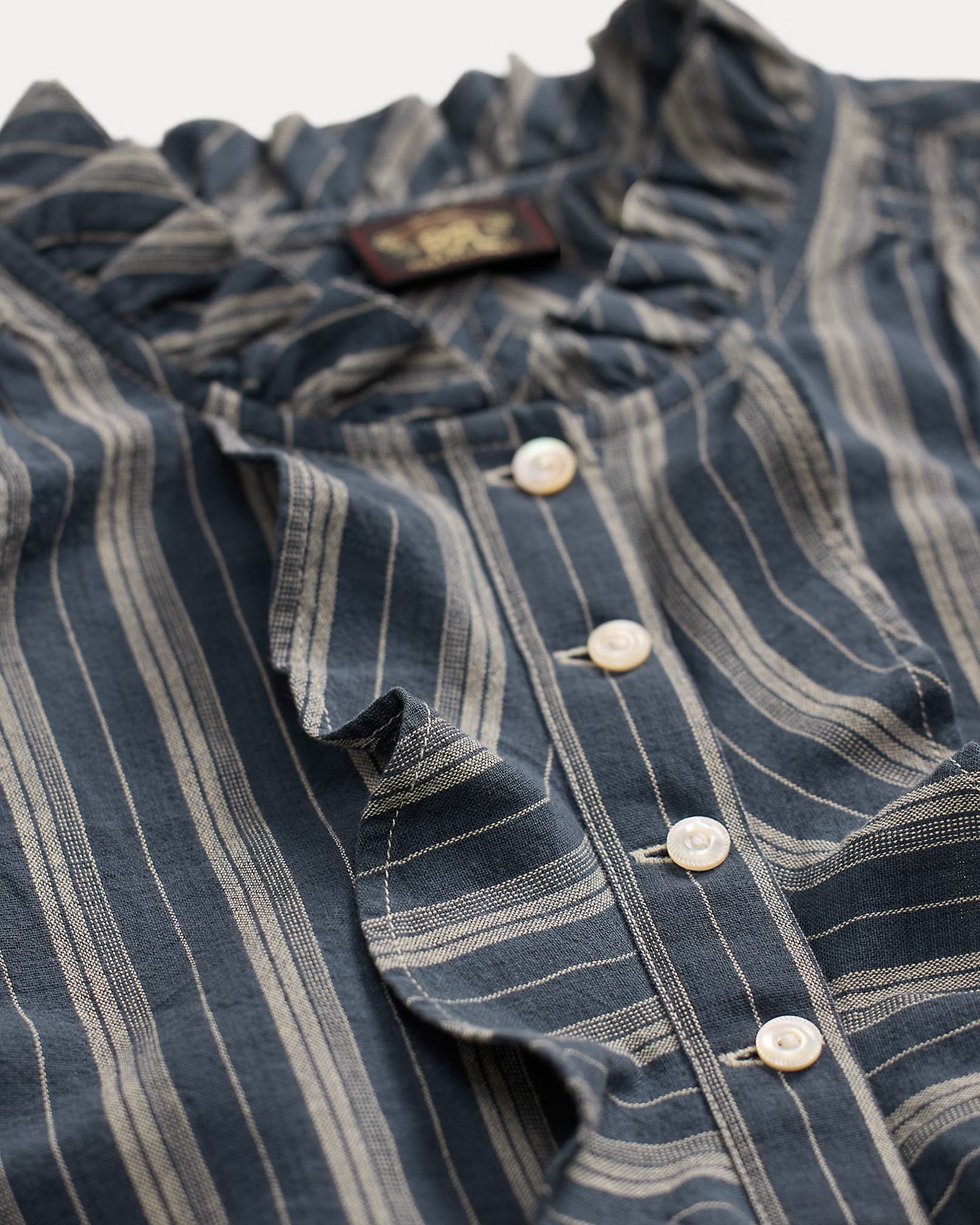 RRL Ruffle-Trim Striped Cotton Blouse
