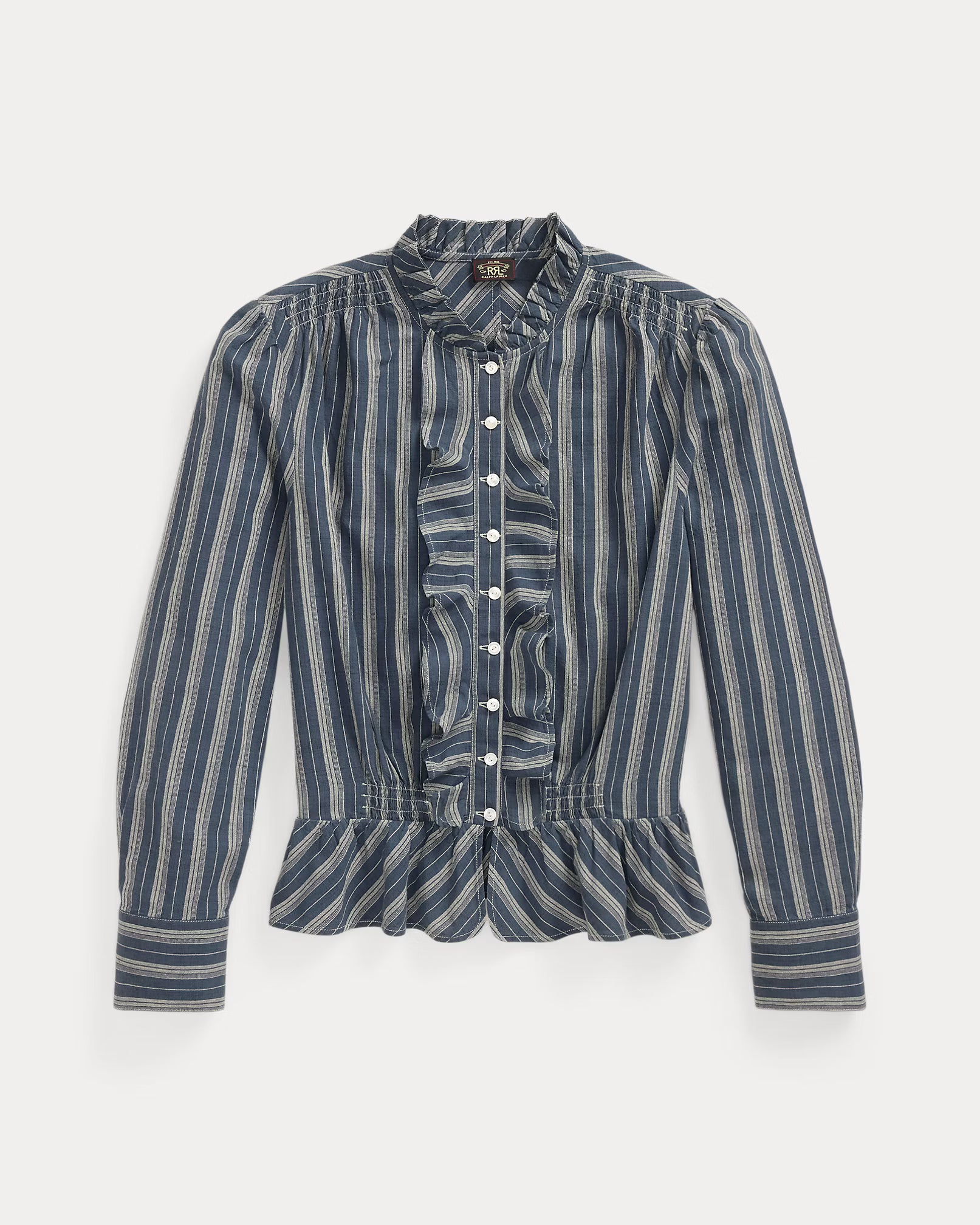 RRL Ruffle-Trim Striped Cotton Blouse