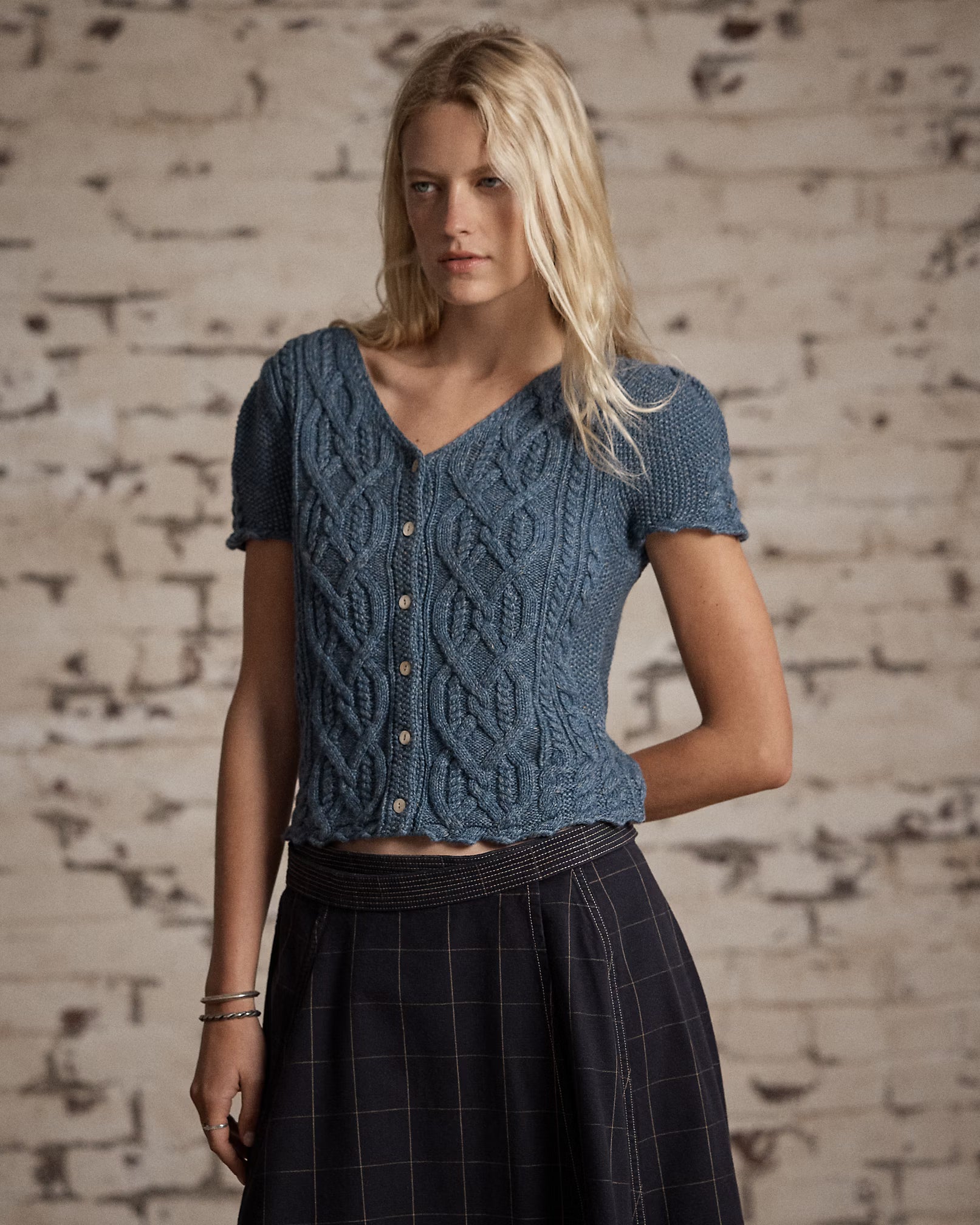 RRL Linen-Blend Cable-Knit Top