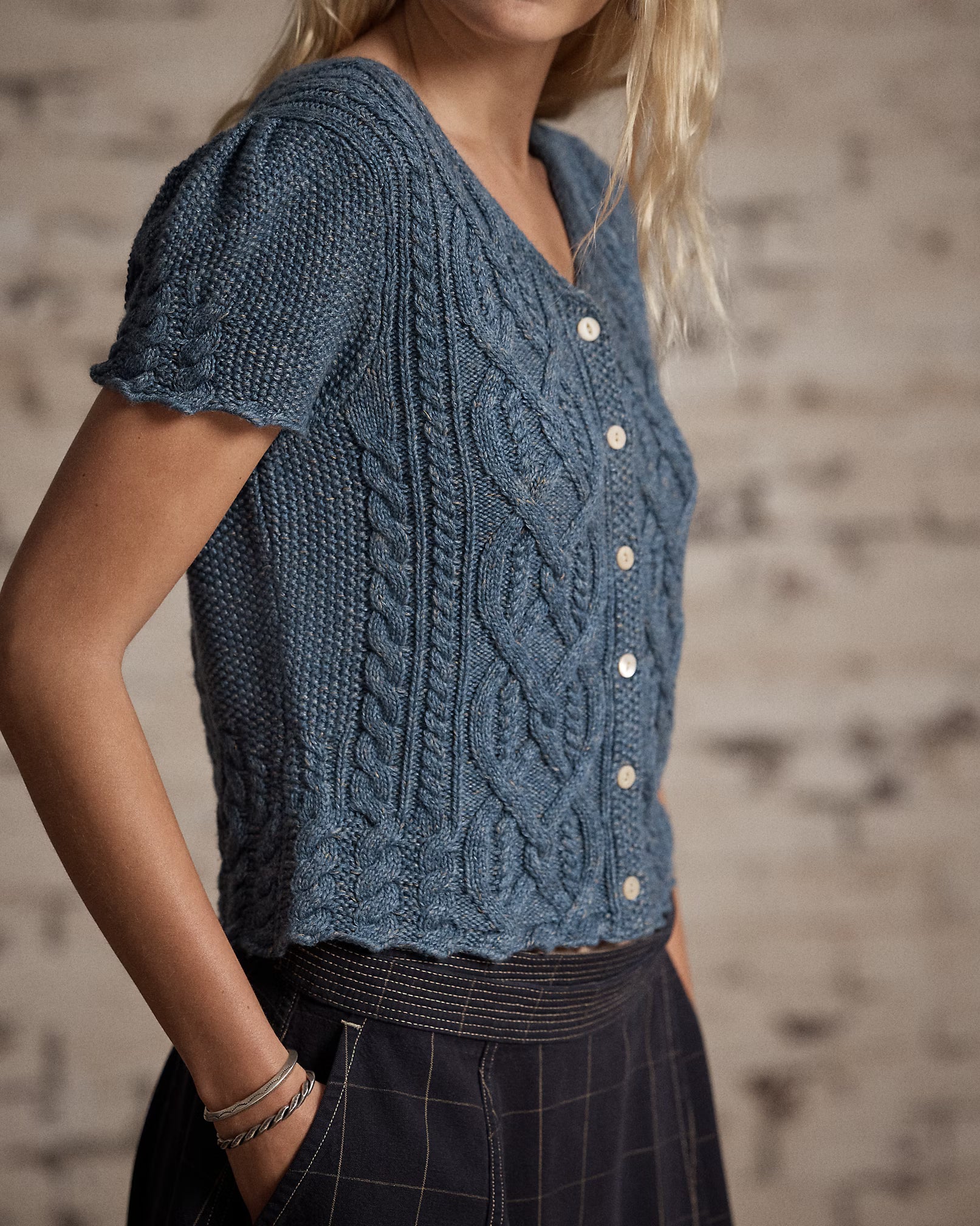 RRL Linen-Blend Cable-Knit Top