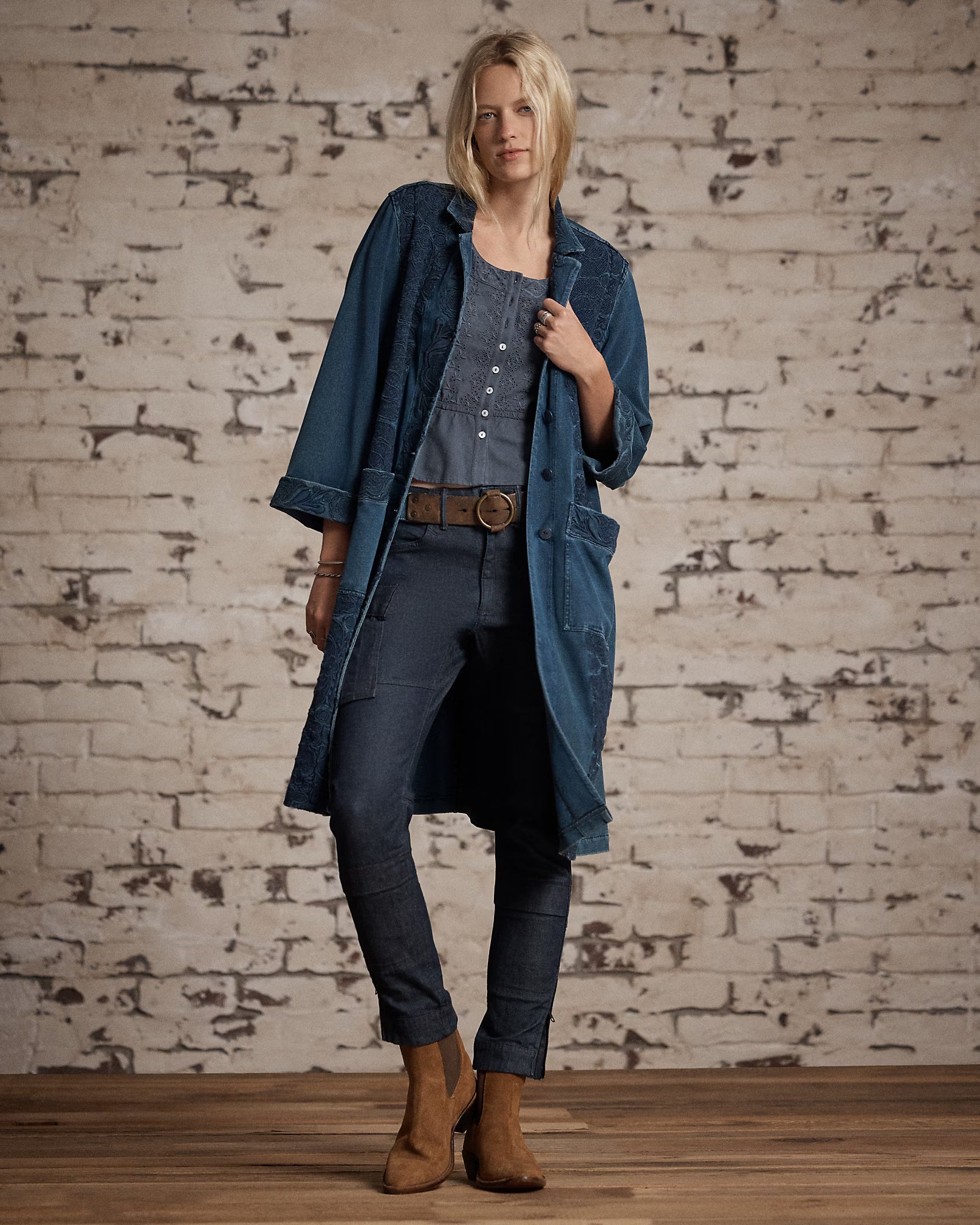 RRL Embroidered Indigo Jersey Duster