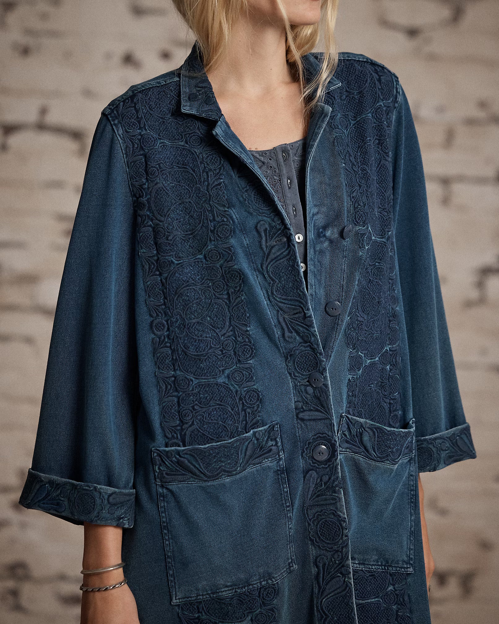 RRL Embroidered Indigo Jersey Duster
