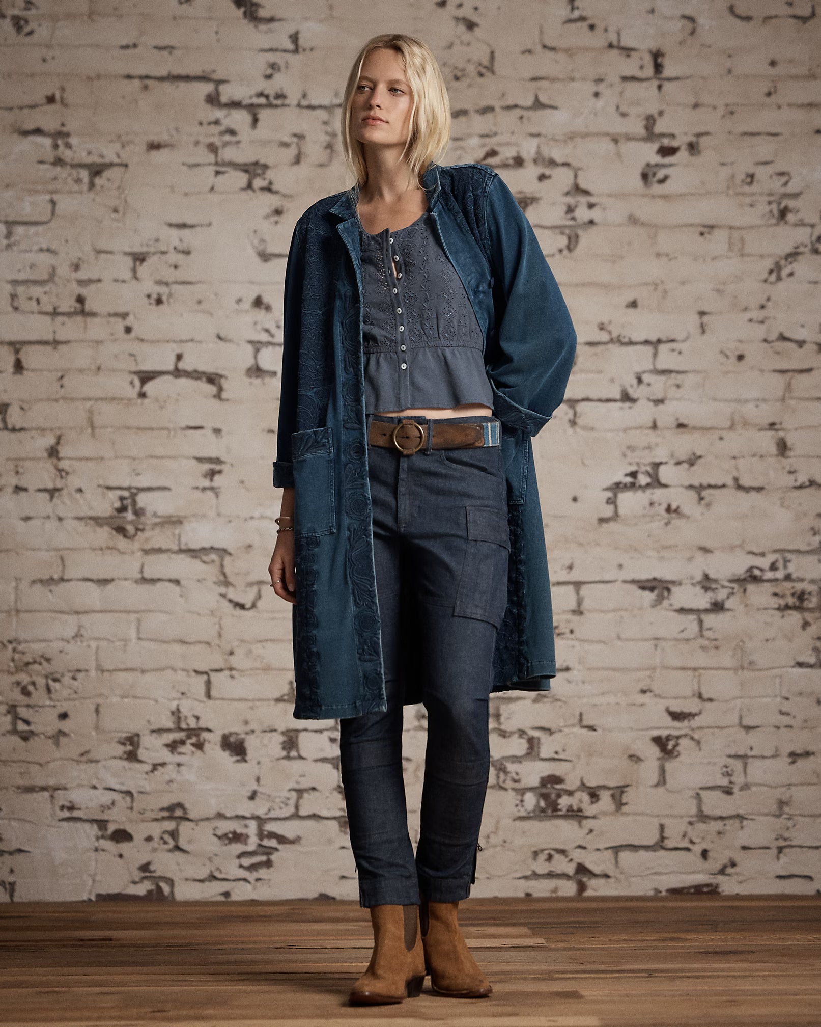 RRL Embroidered Cotton-Linen Jersey Top