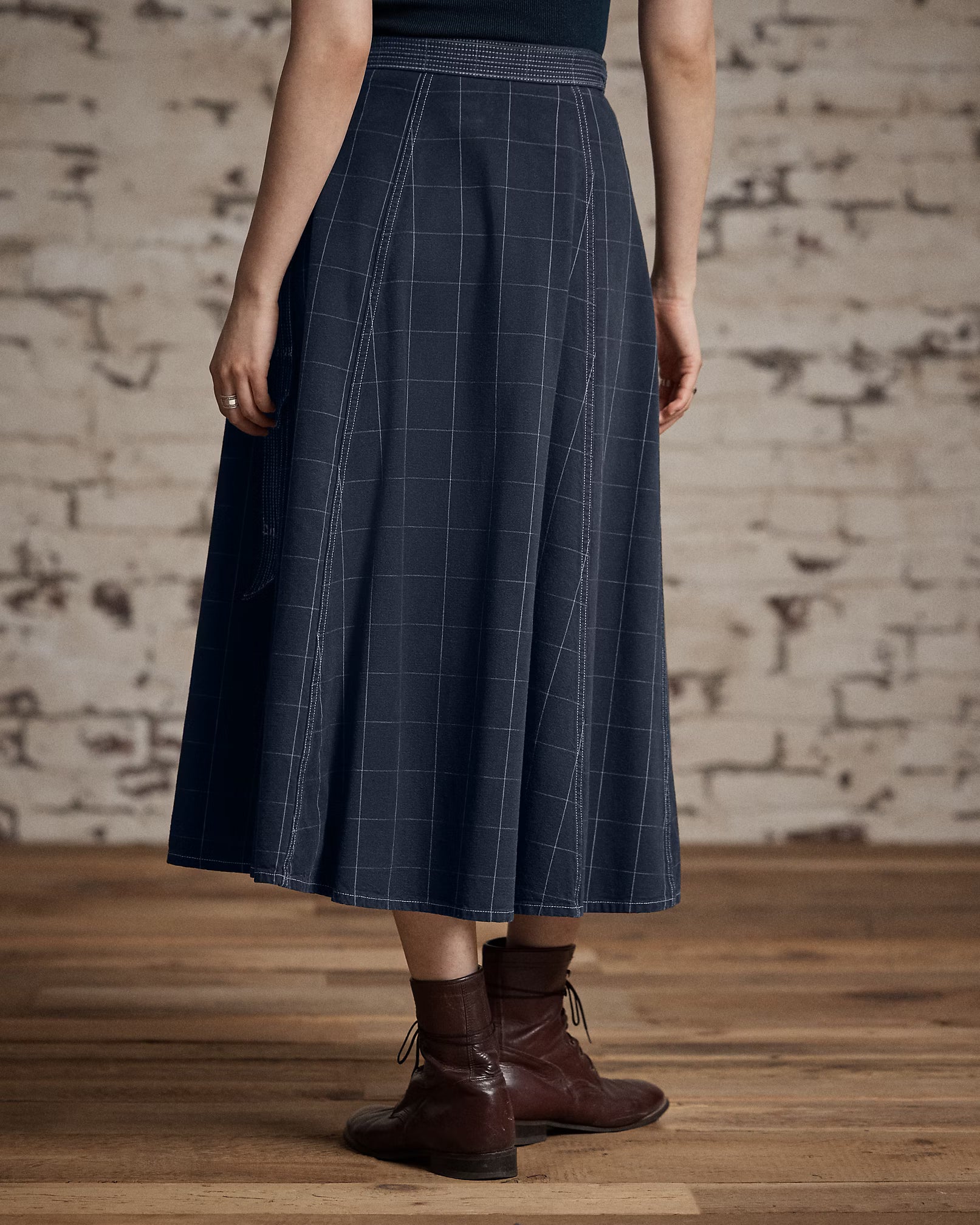 RRL Indigo Windowpane Linen Wrap Skirt