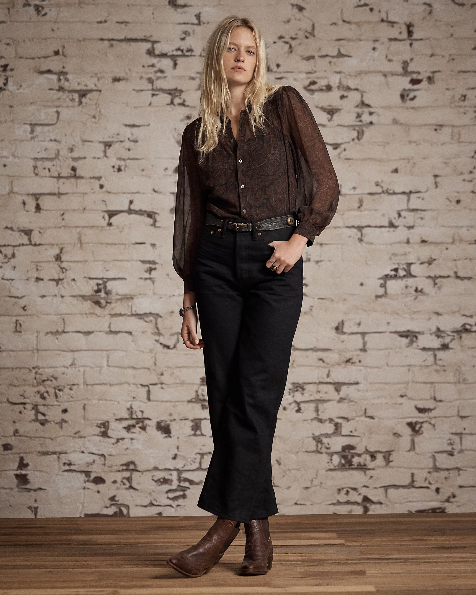 RRL Paisley Silk Tie-Back Blouse