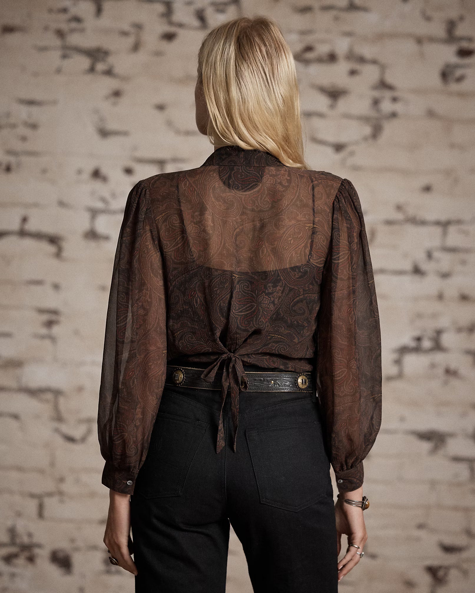 RRL Paisley Silk Tie-Back Blouse