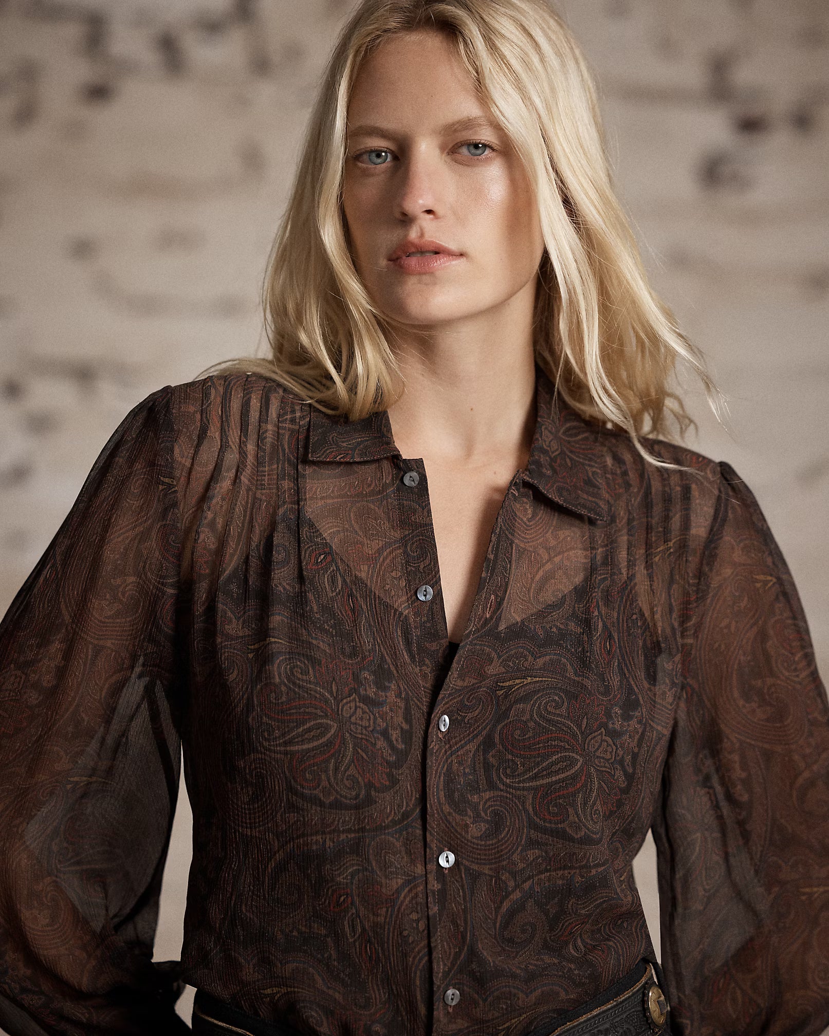 RRL Paisley Silk Tie-Back Blouse