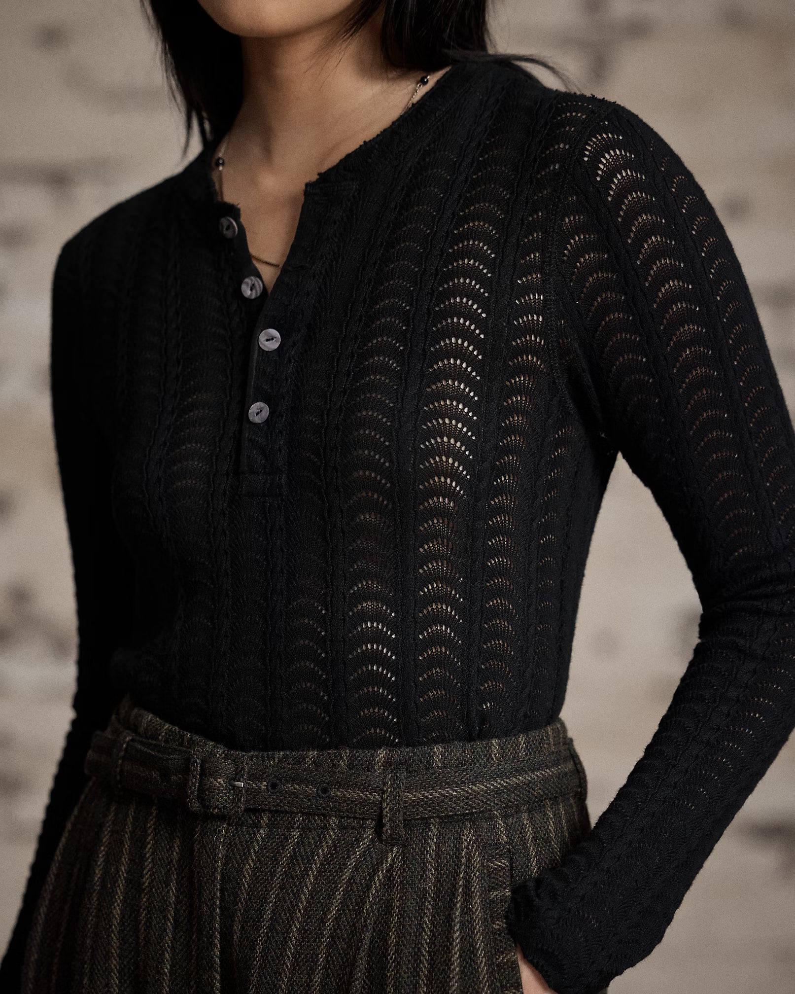 RRL Cotton Pointelle Henley Shirt