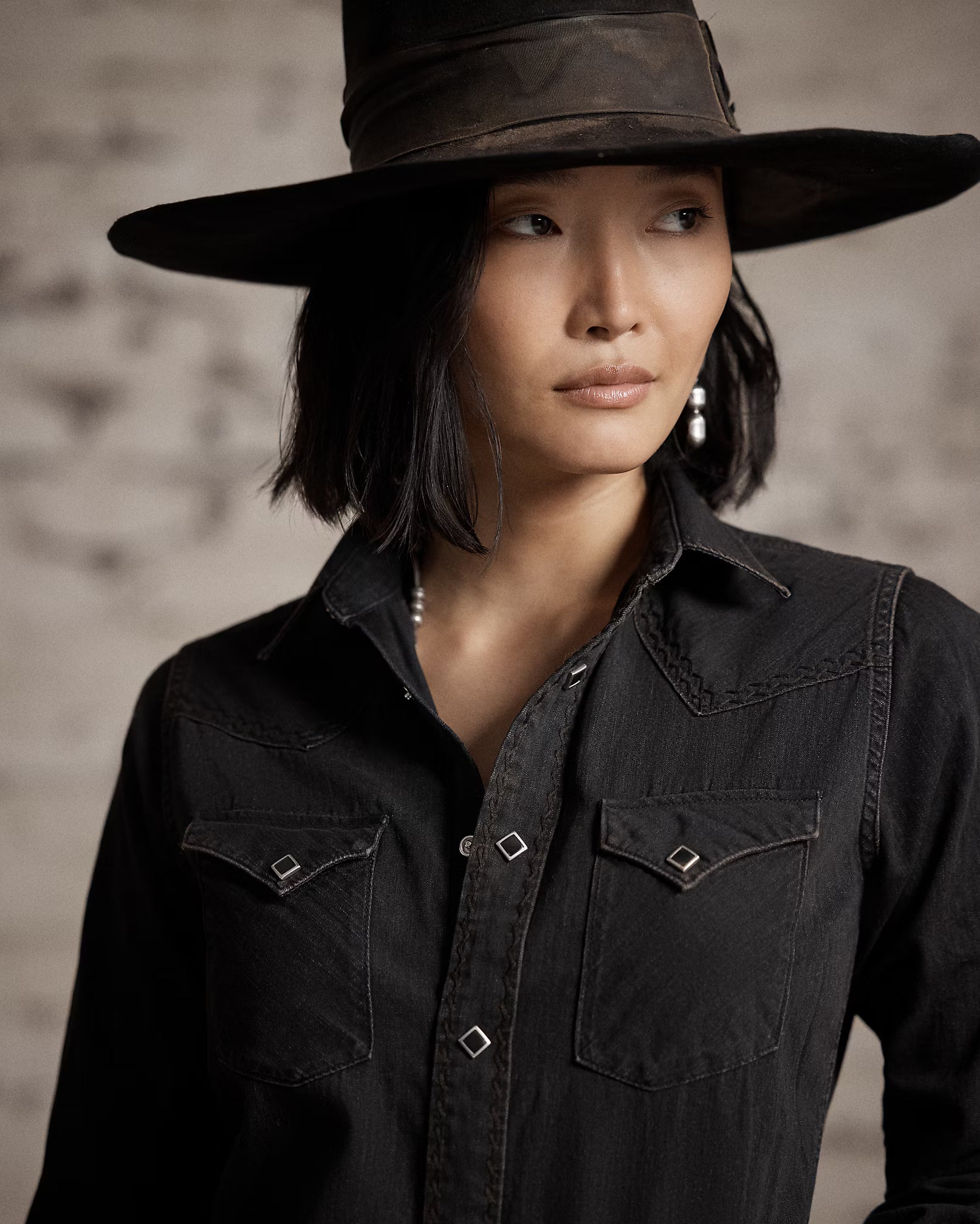 RRL Embroidered Denim Western Shirt