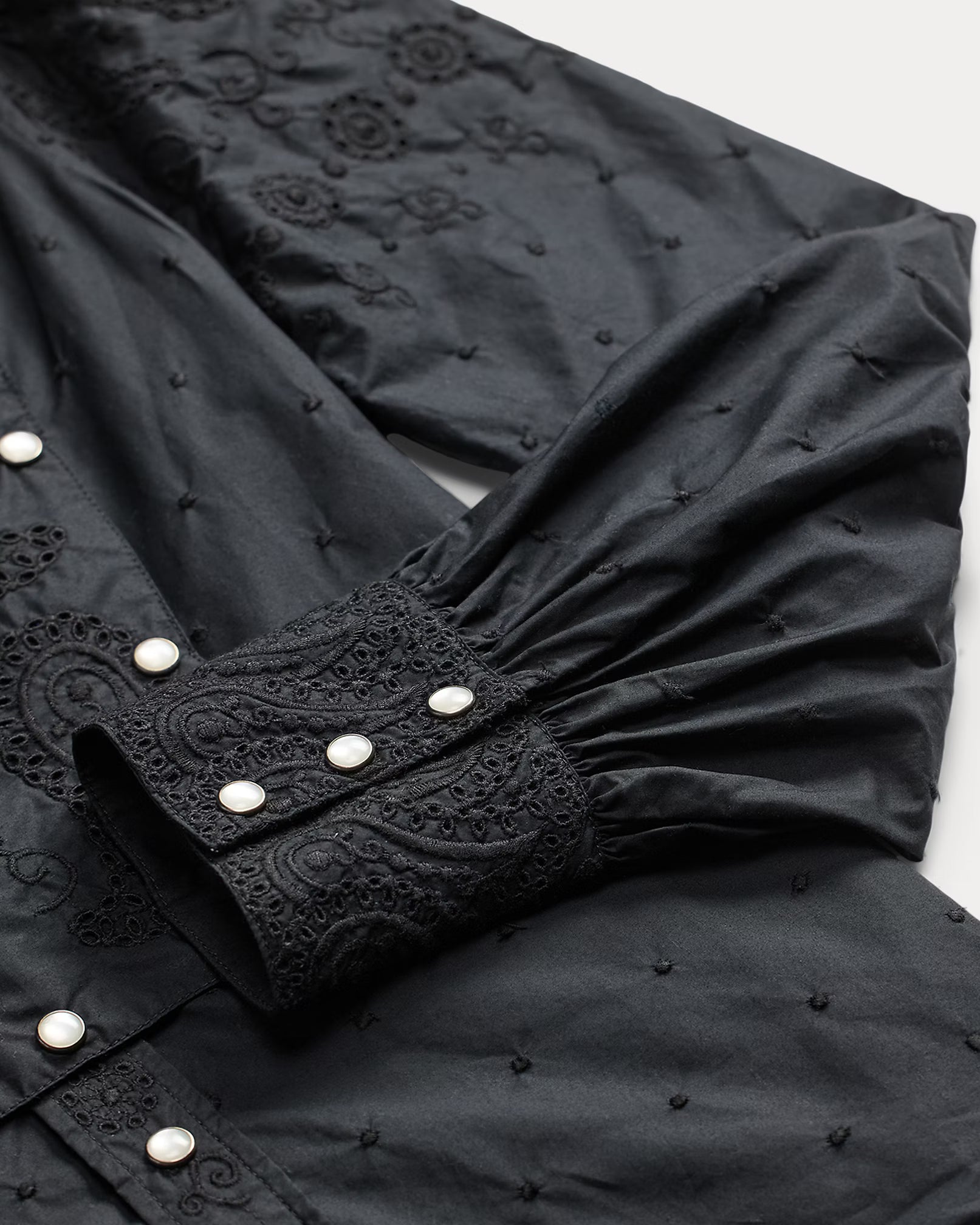Embroidered Cotton Bib-Front Blouse