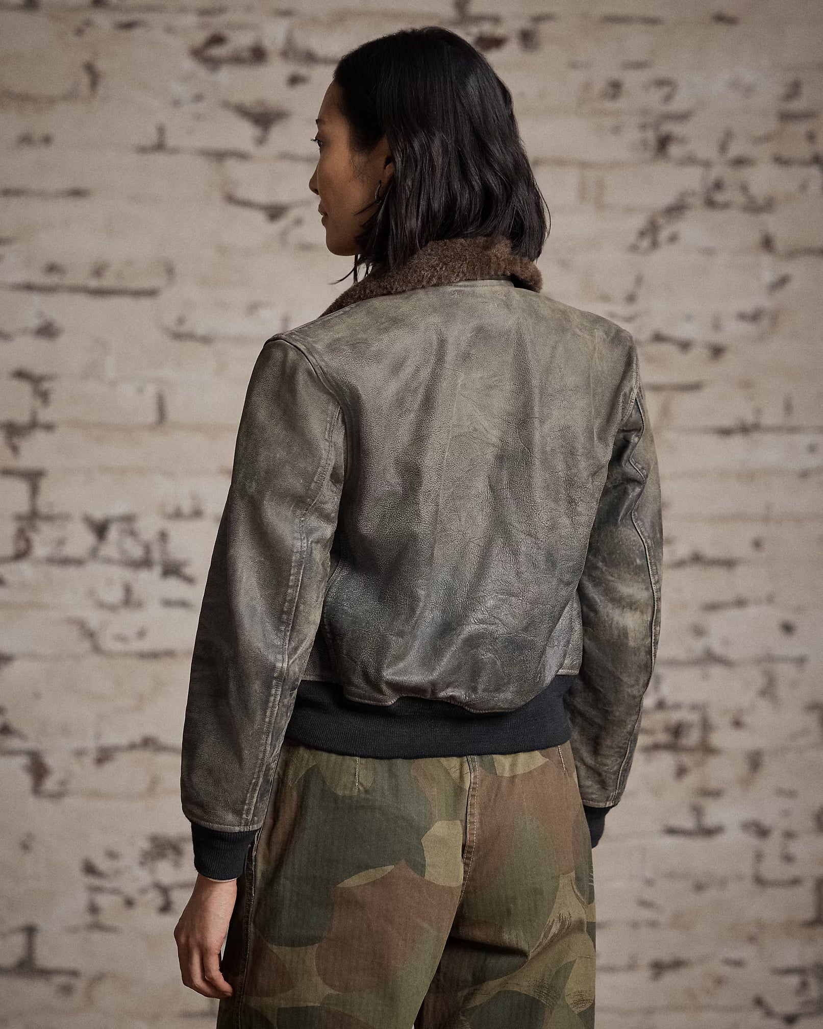 RRL Shearling-Collar Leather Flight Jacket