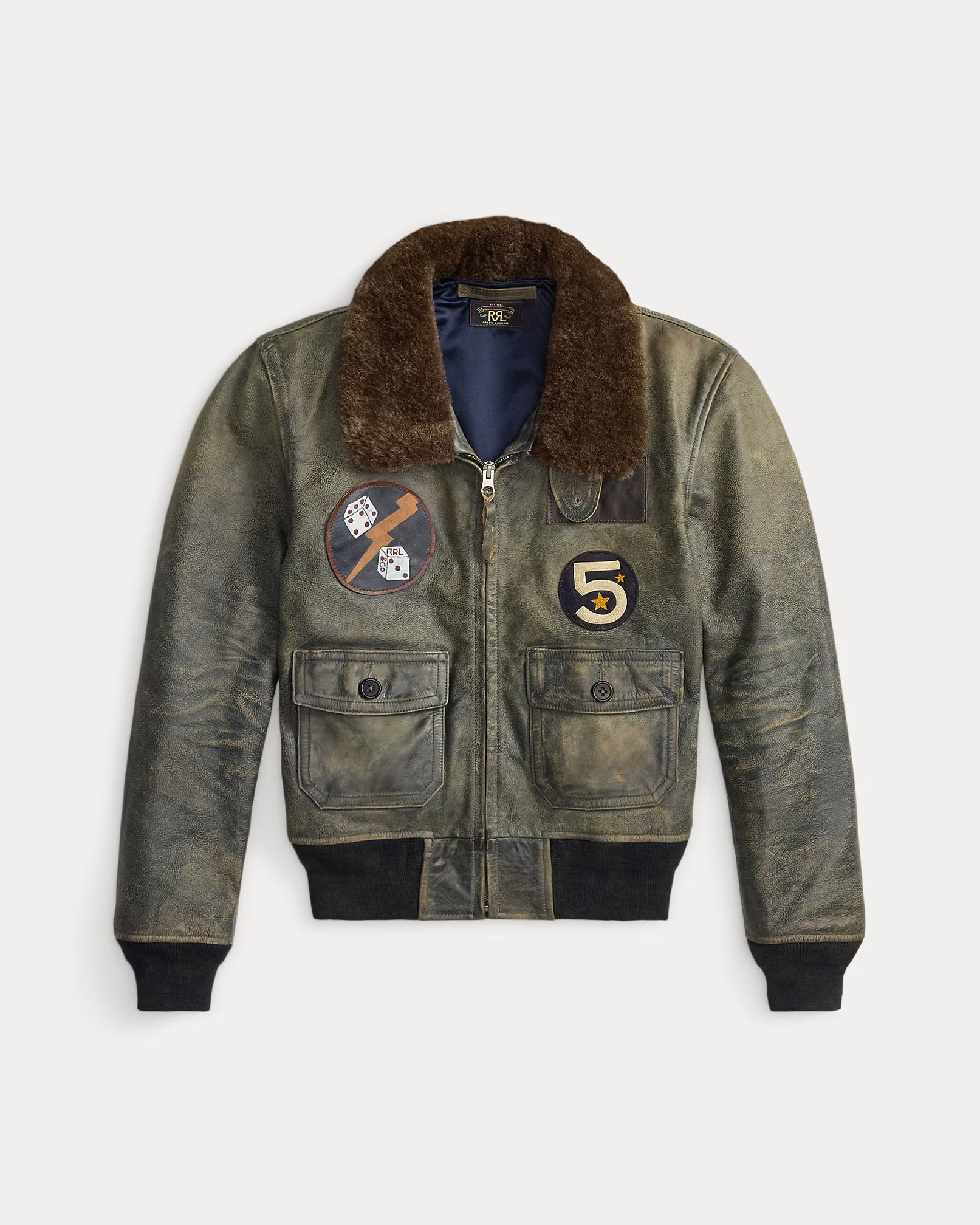 RRL Shearling-Collar Leather Flight Jacket