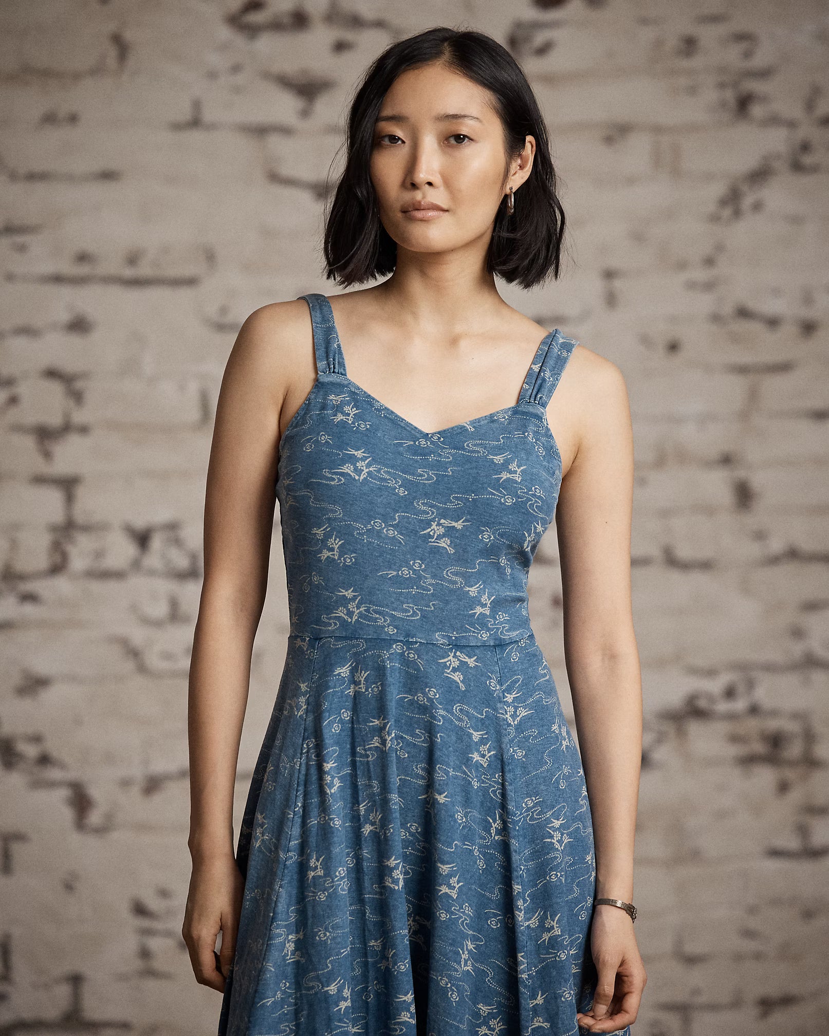 RRL Indigo Print Cotton Jersey Dress