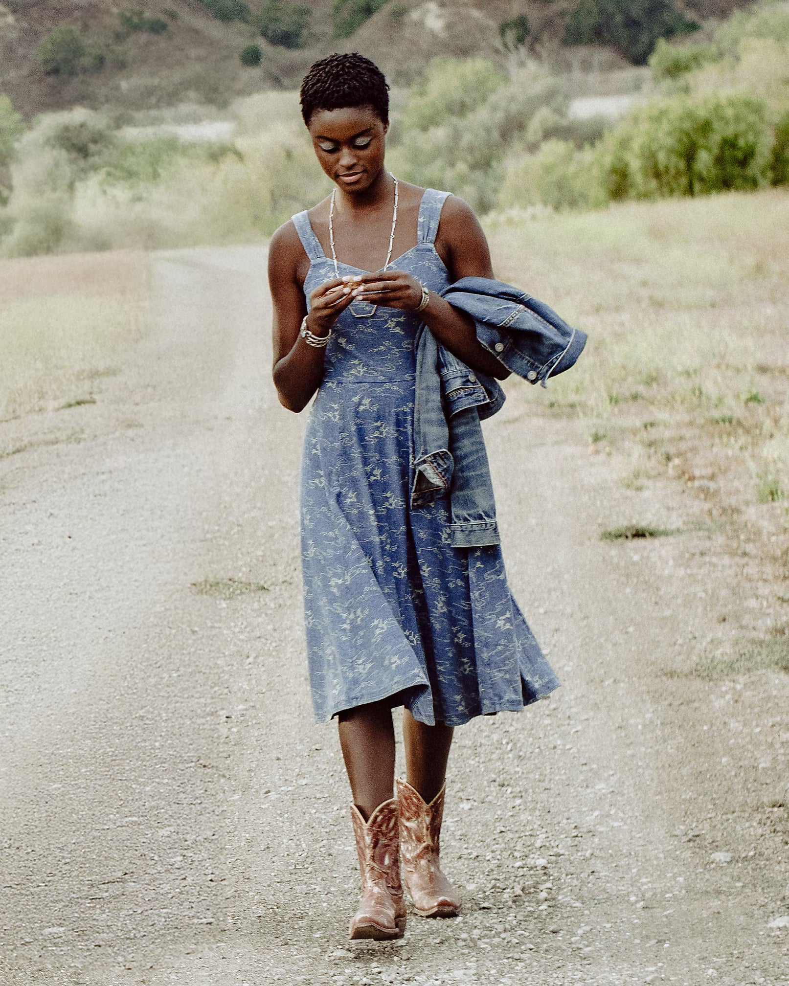 RRL Indigo Print Cotton Jersey Dress