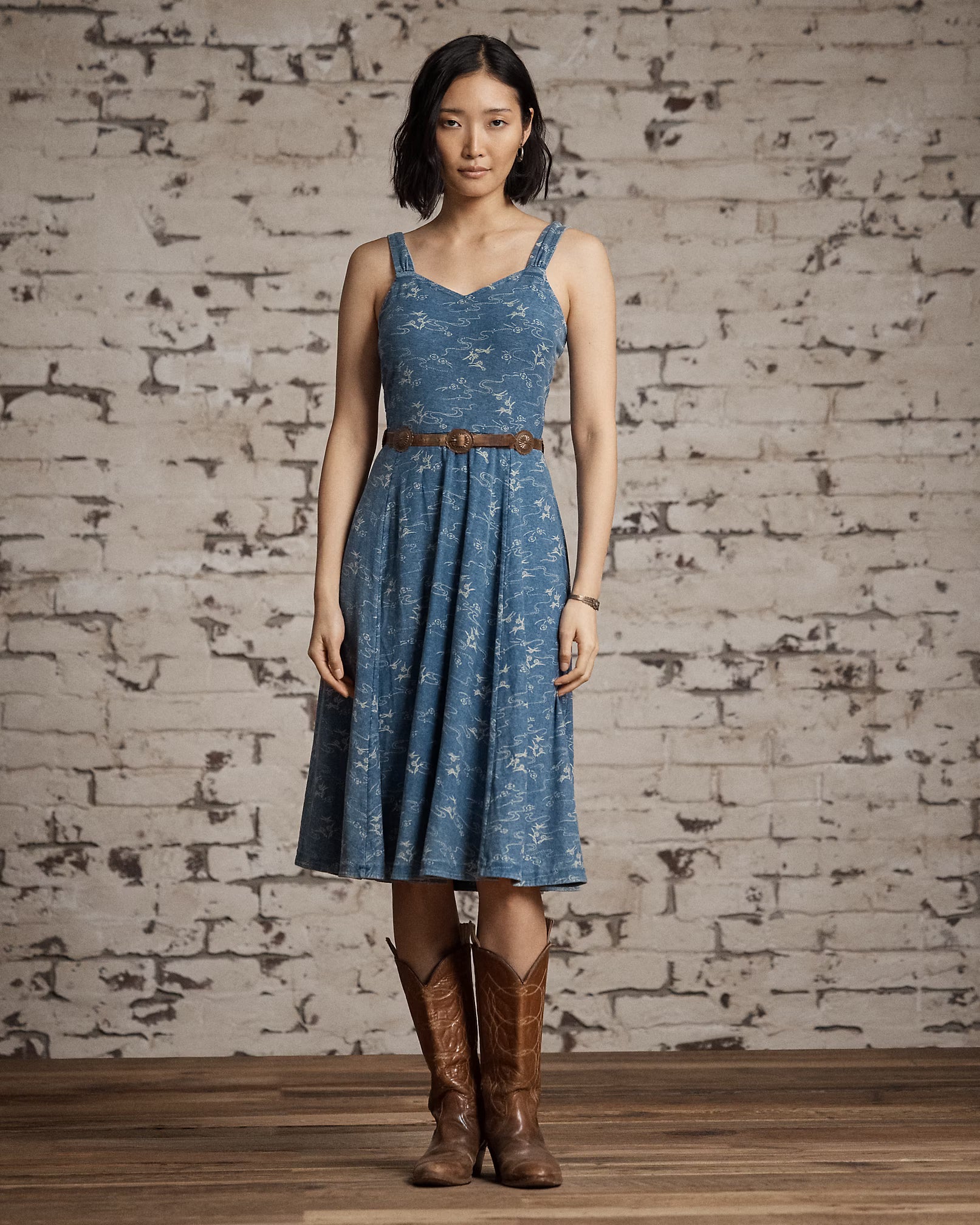 RRL Indigo Print Cotton Jersey Dress