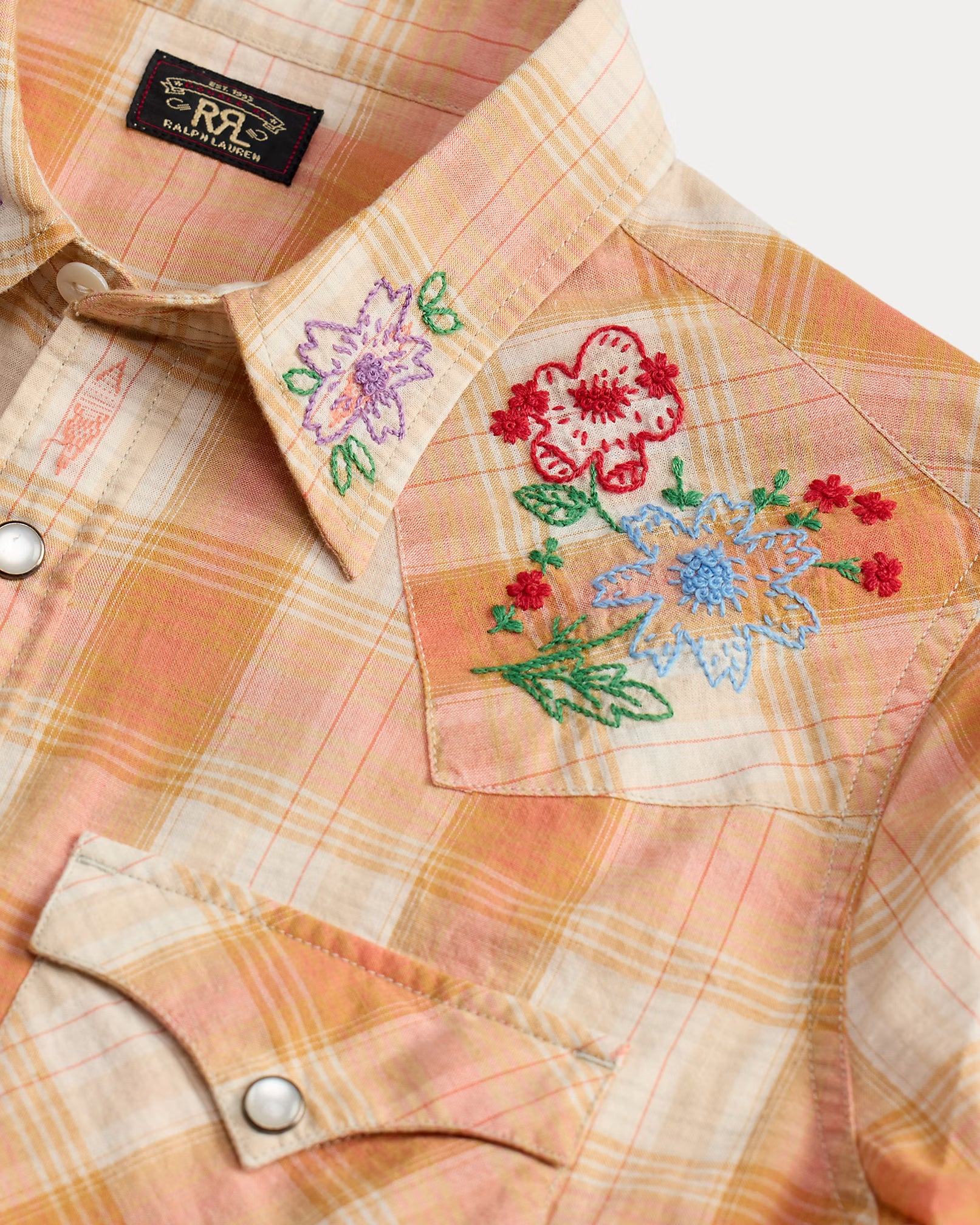 RRL Hand-Embroidered Plaid Western Shirt