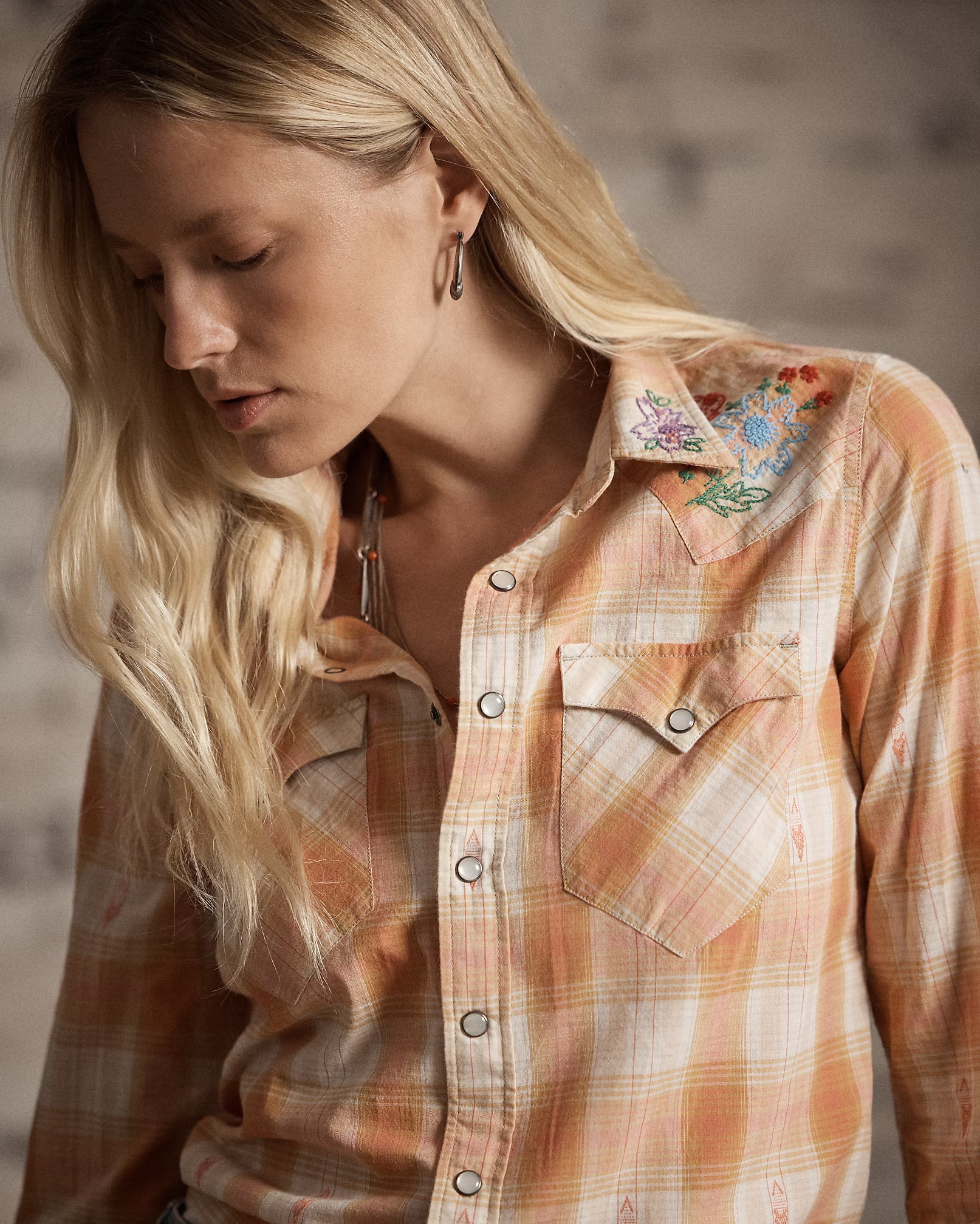RRL Hand-Embroidered Plaid Western Shirt