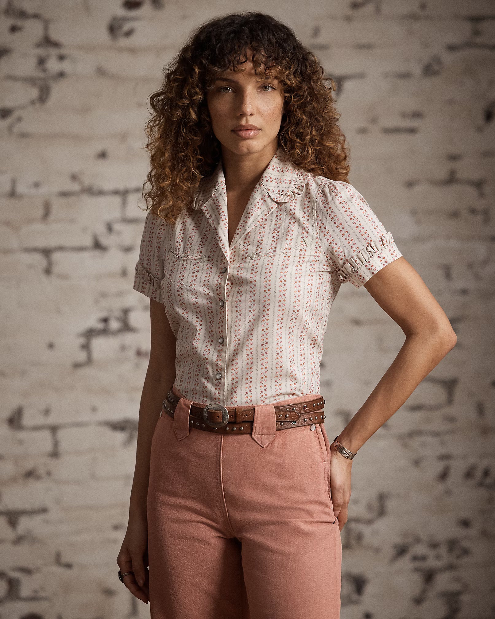 RRL Floral-Print Cotton Tie-Back Blouse