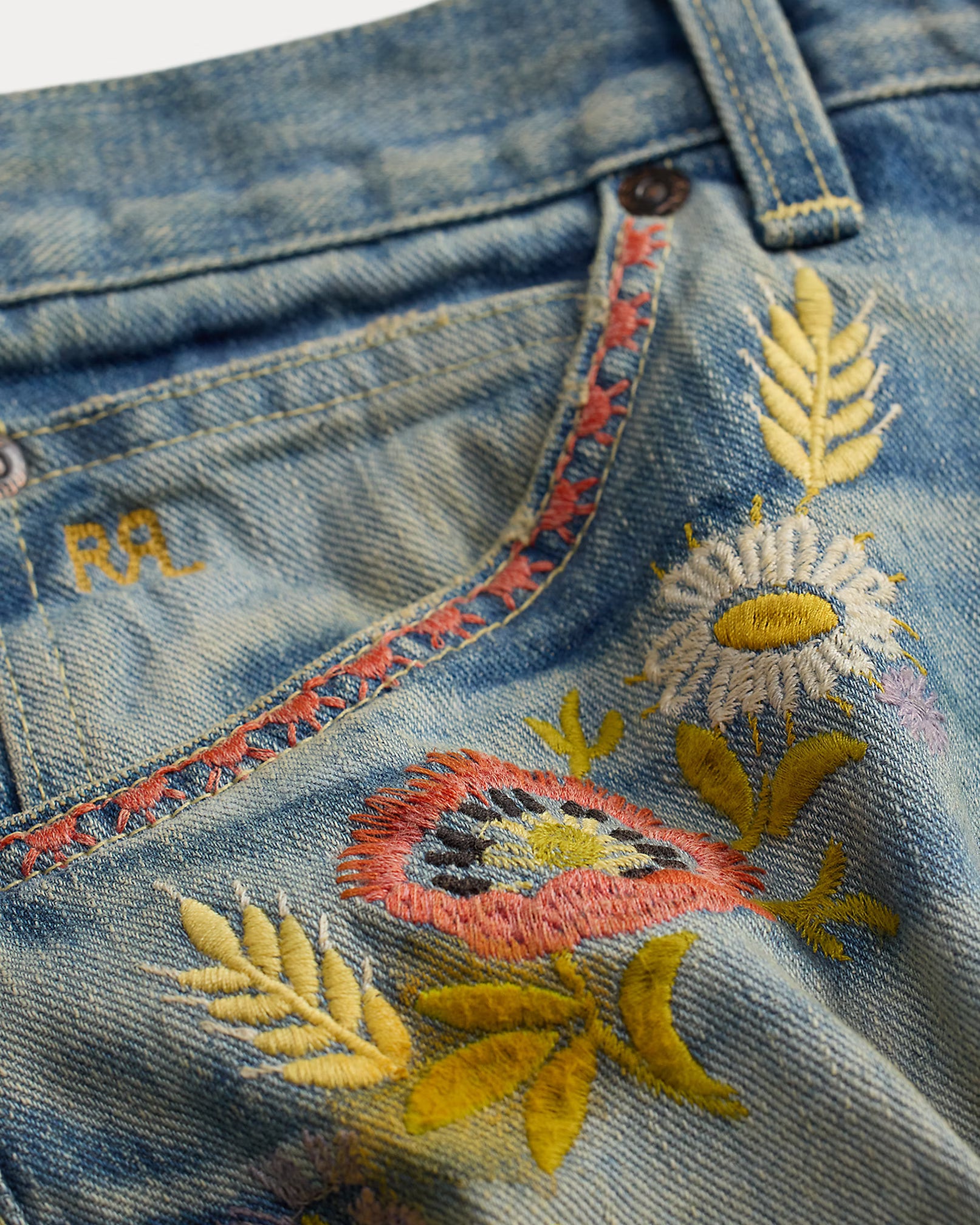 RRL Floral-Embroidered Denim Short