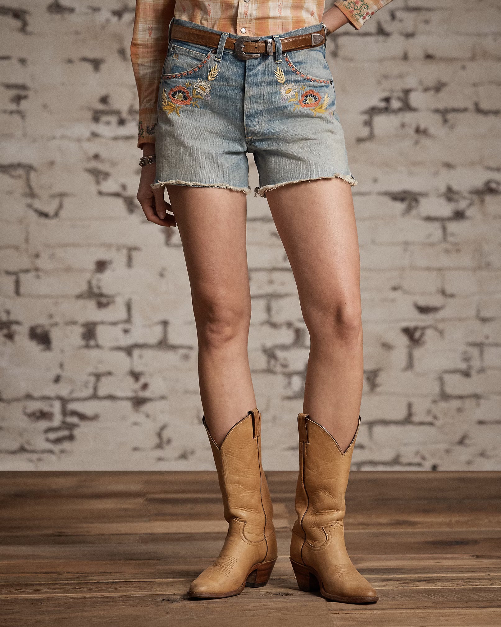 RRL Floral-Embroidered Denim Short