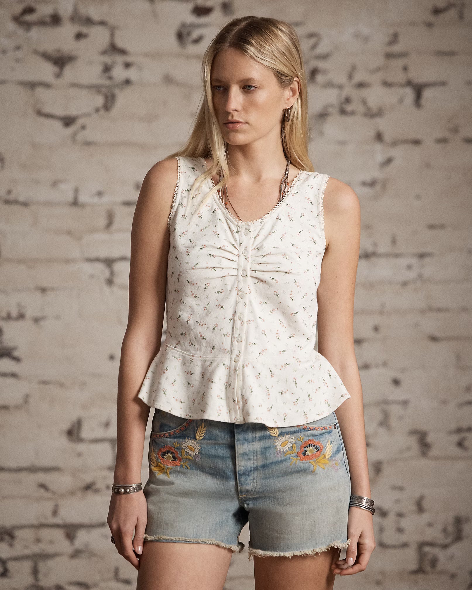 RRL Floral Cotton-Linen Jersey Top