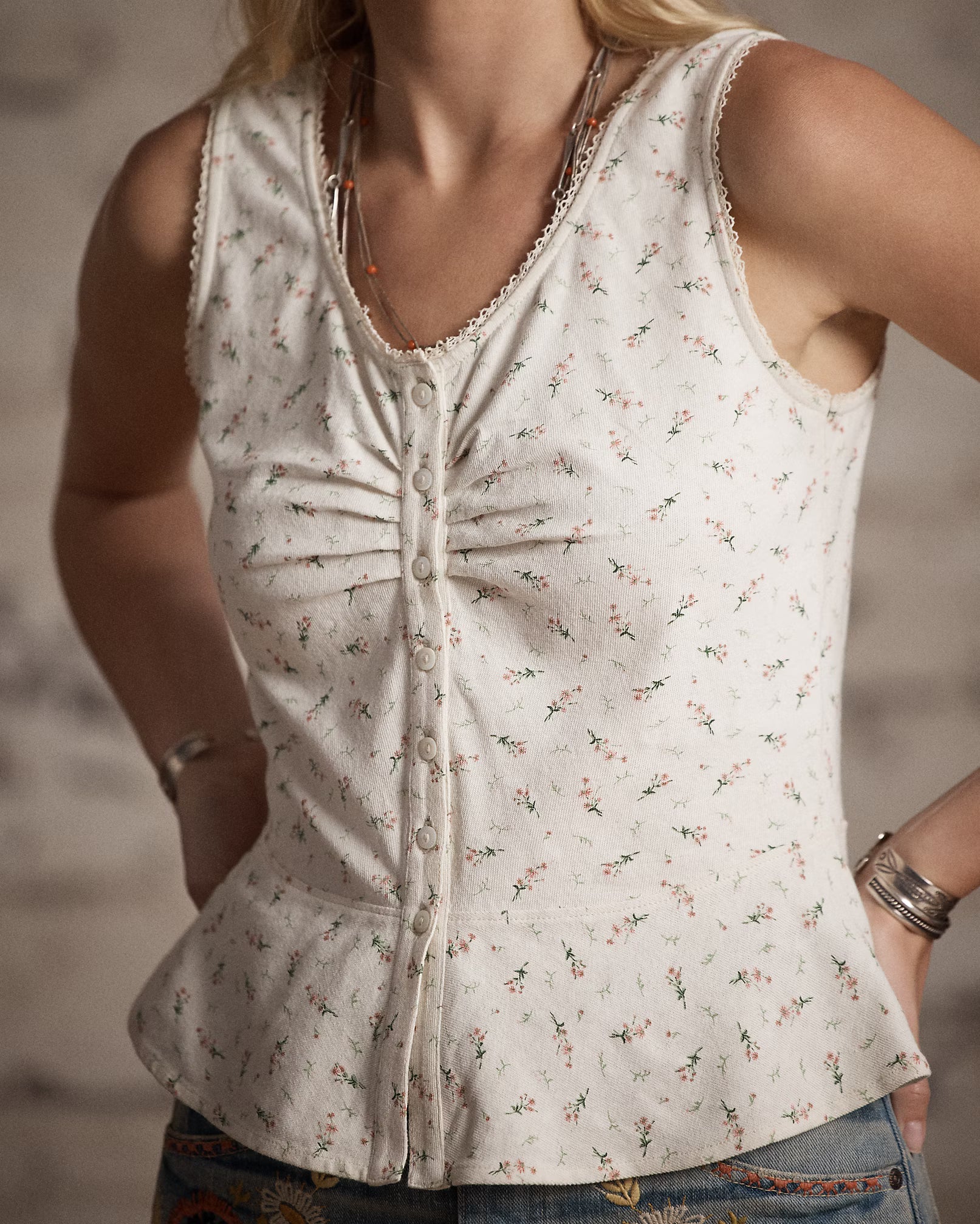 RRL Floral Cotton-Linen Jersey Top