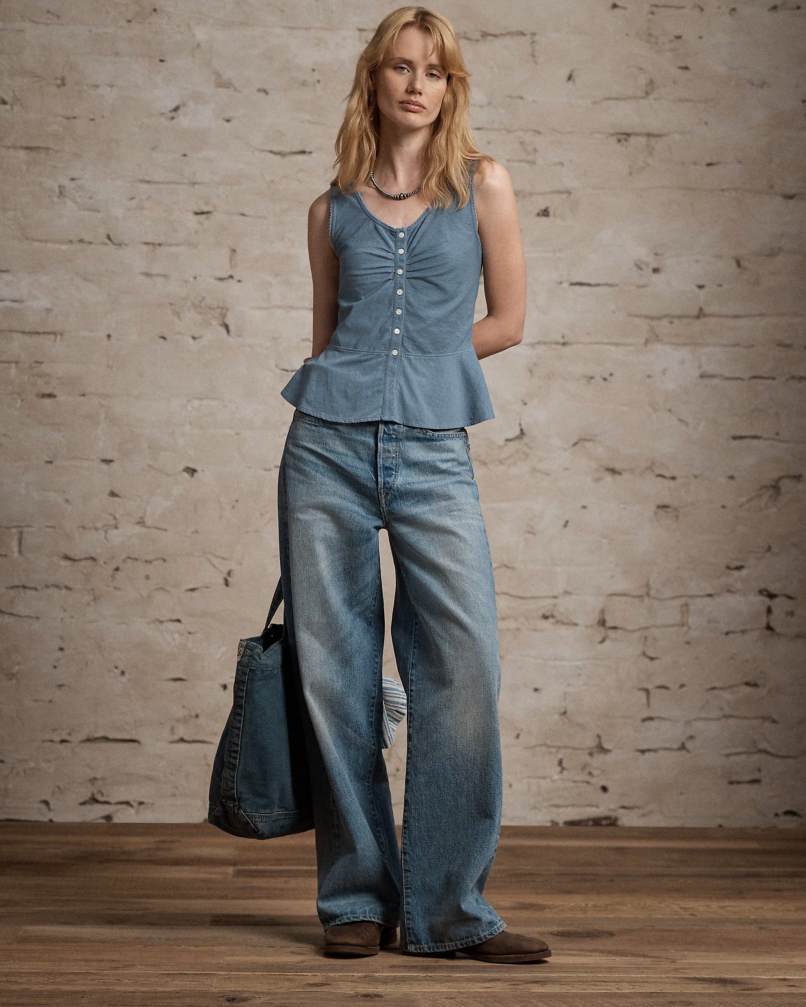 RRL Cotton-Linen Jersey Camisole - Antique Blue