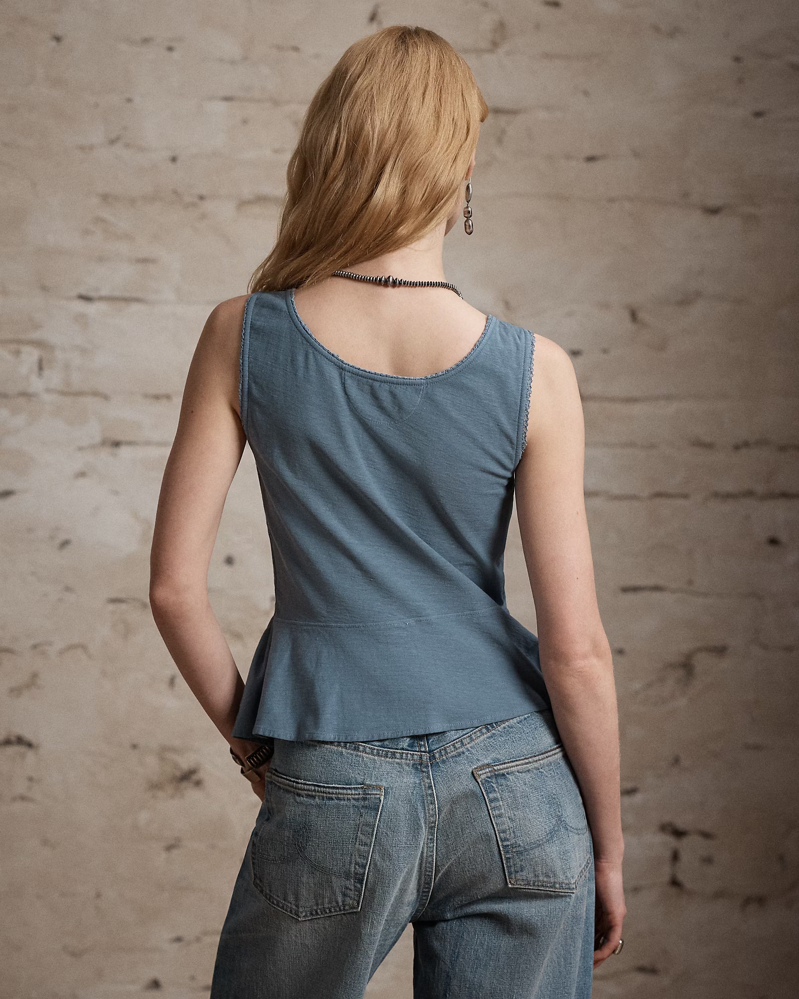 RRL Cotton-Linen Jersey Camisole - Antique Blue