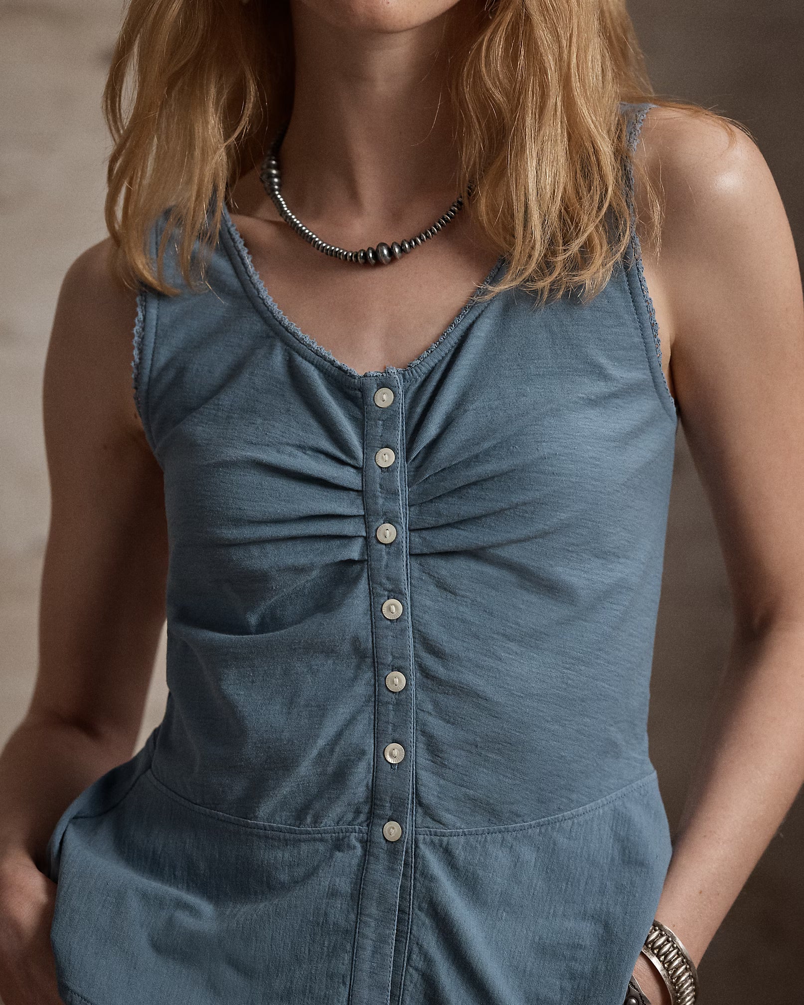 RRL Cotton-Linen Jersey Camisole - Antique Blue