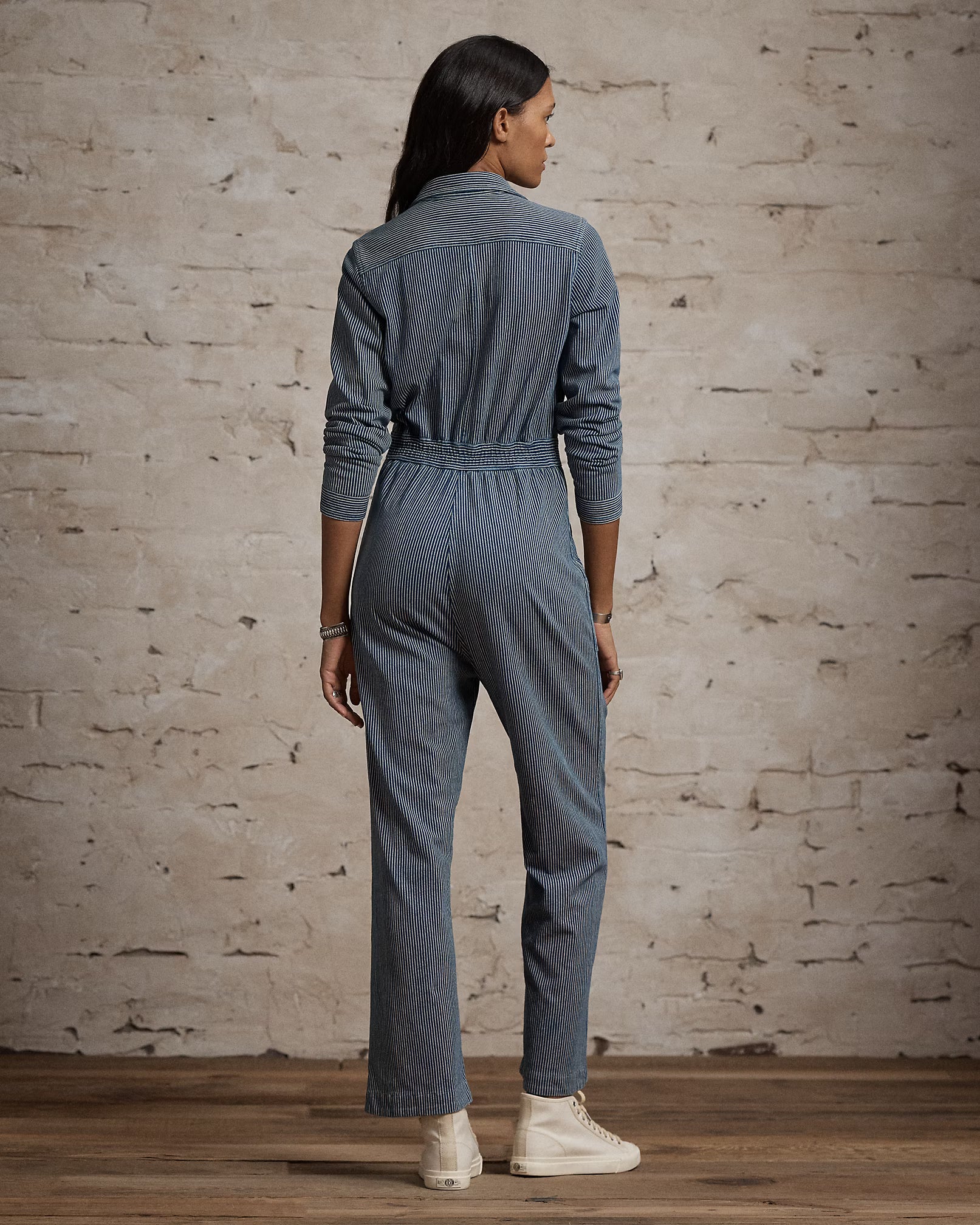 RRL Indigo Striped Cotton-Linen Jumpsuit