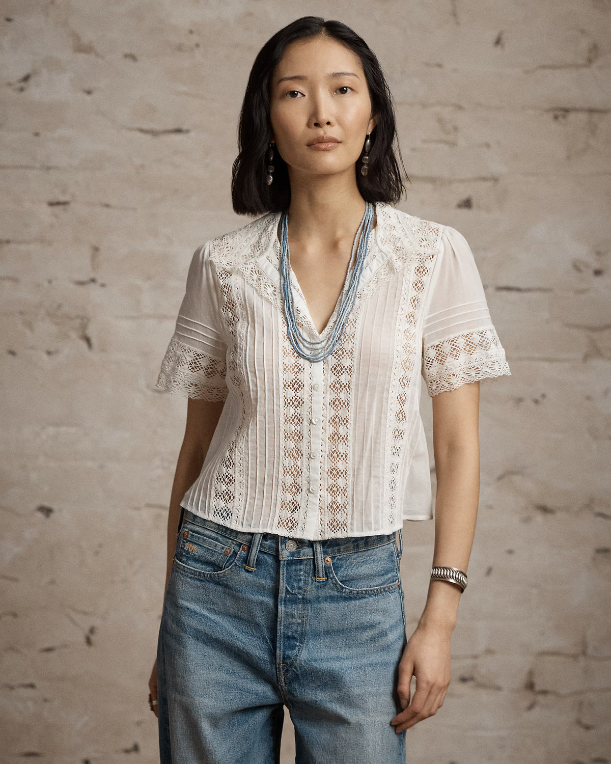 RRL Lace-Trimmed Cotton Voile Blouse