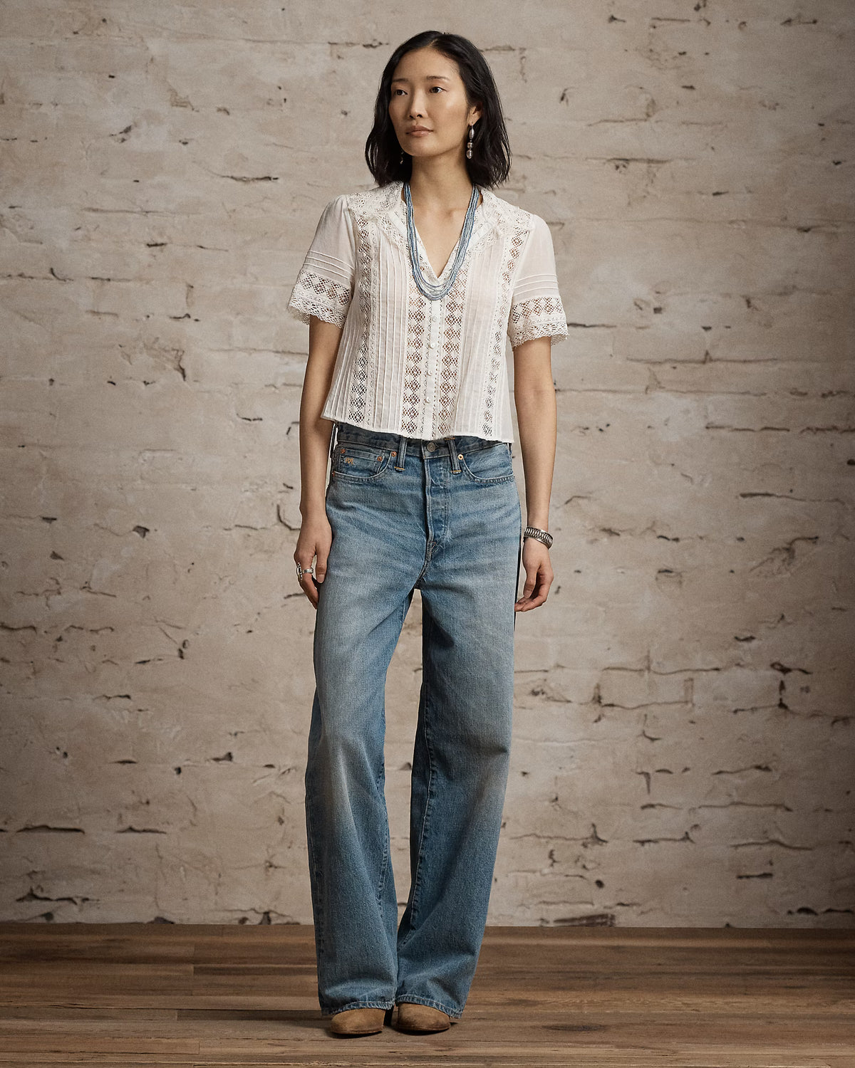 RRL Lace-Trimmed Cotton Voile Blouse
