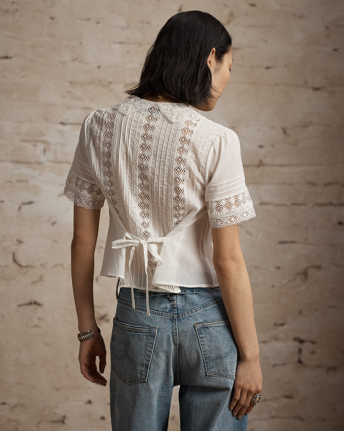 RRL Lace-Trimmed Cotton Voile Blouse