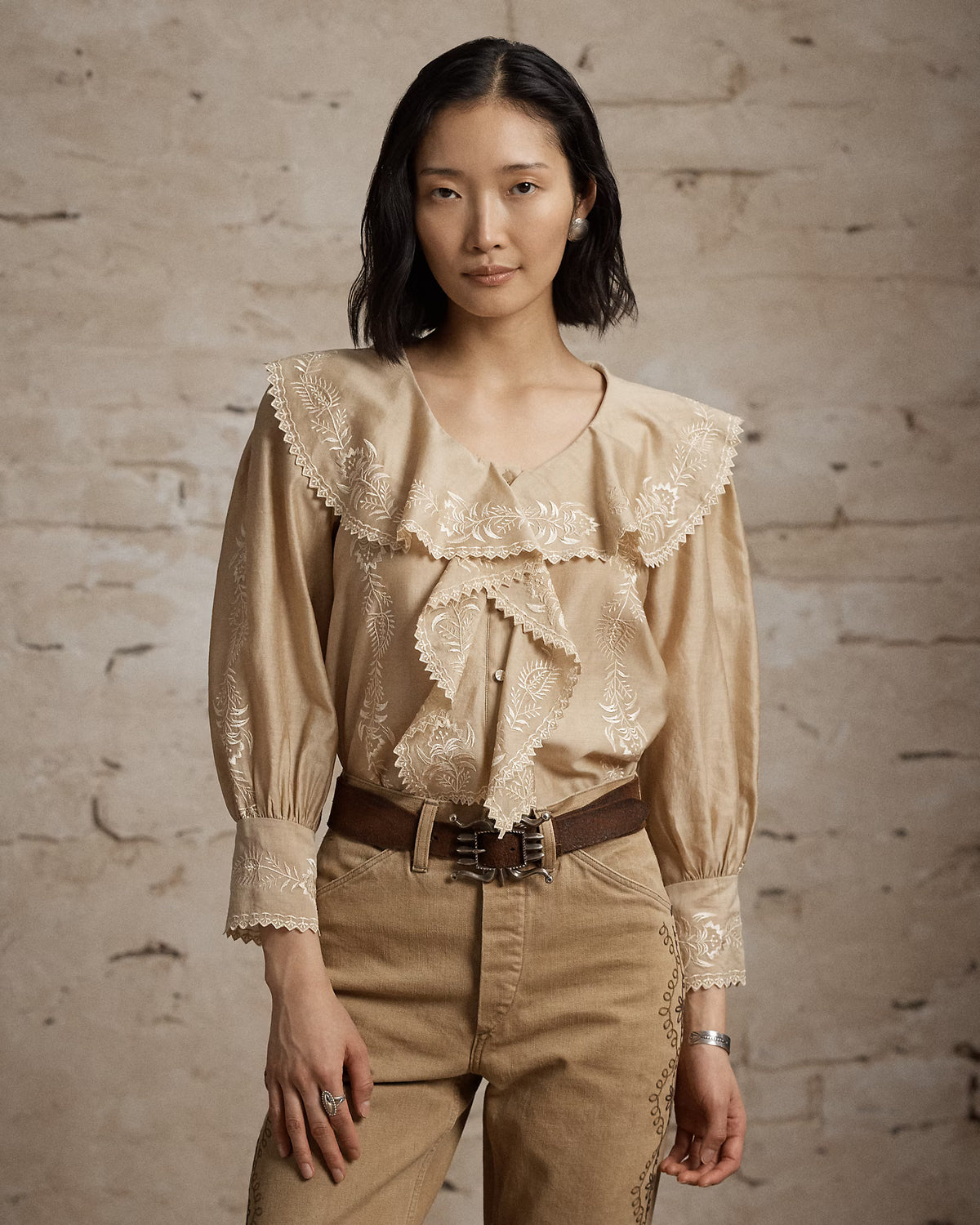 RRL Embroidered Cotton-Silk Blouse