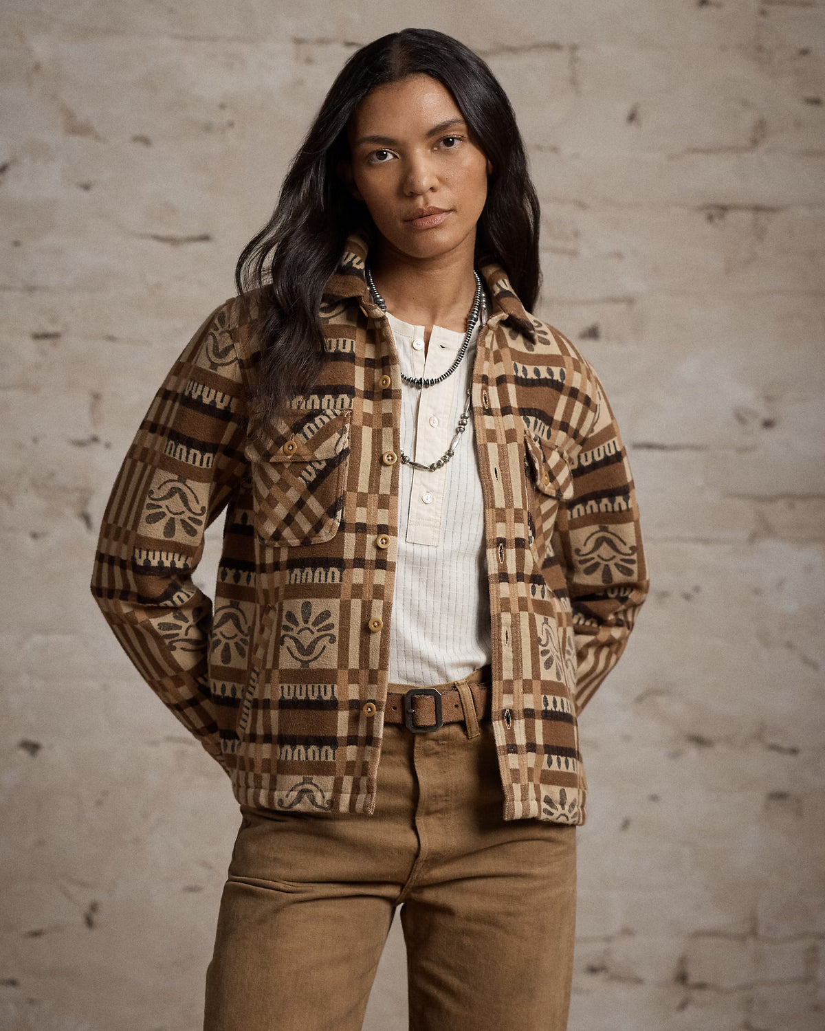RRL Block-Print Jacquard Overshirt